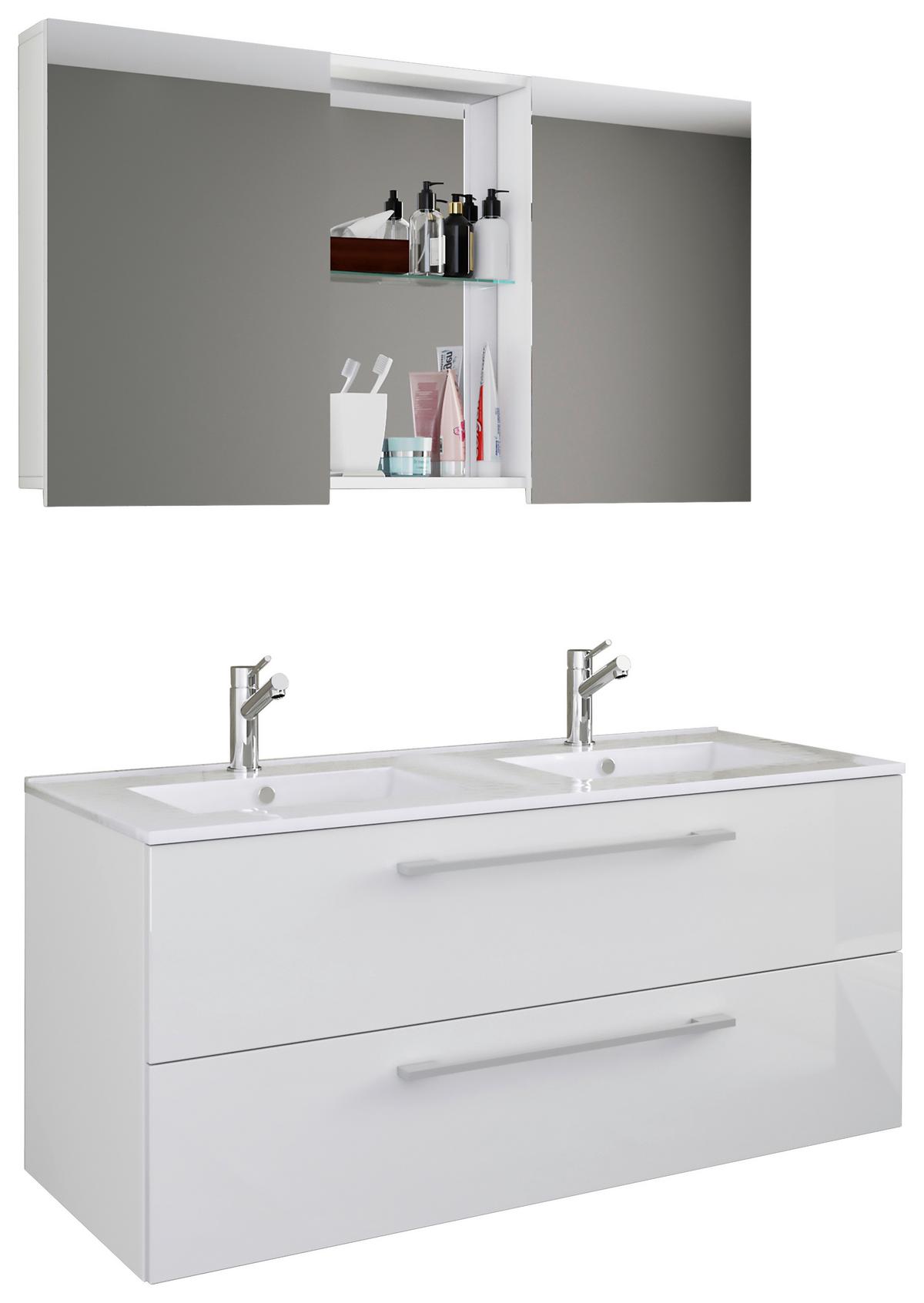 Kopalnica Budasi, Bela - bela/barve aluminija, Moderno, kovina/leseni material (112cm) - MID.YOU