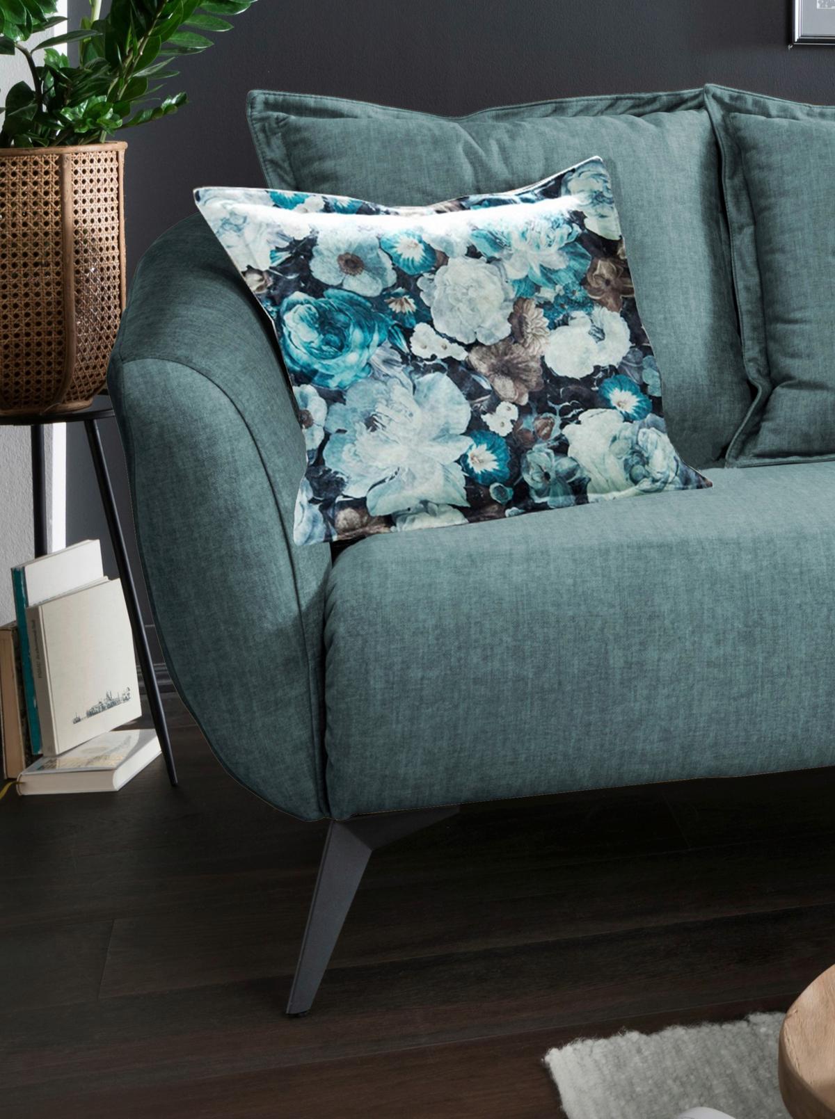 Wohnlandschaft Baggio Blau Velours - Blau/Multicolor, MODERN, Holz/Textil (277/162cm) - Livetastic