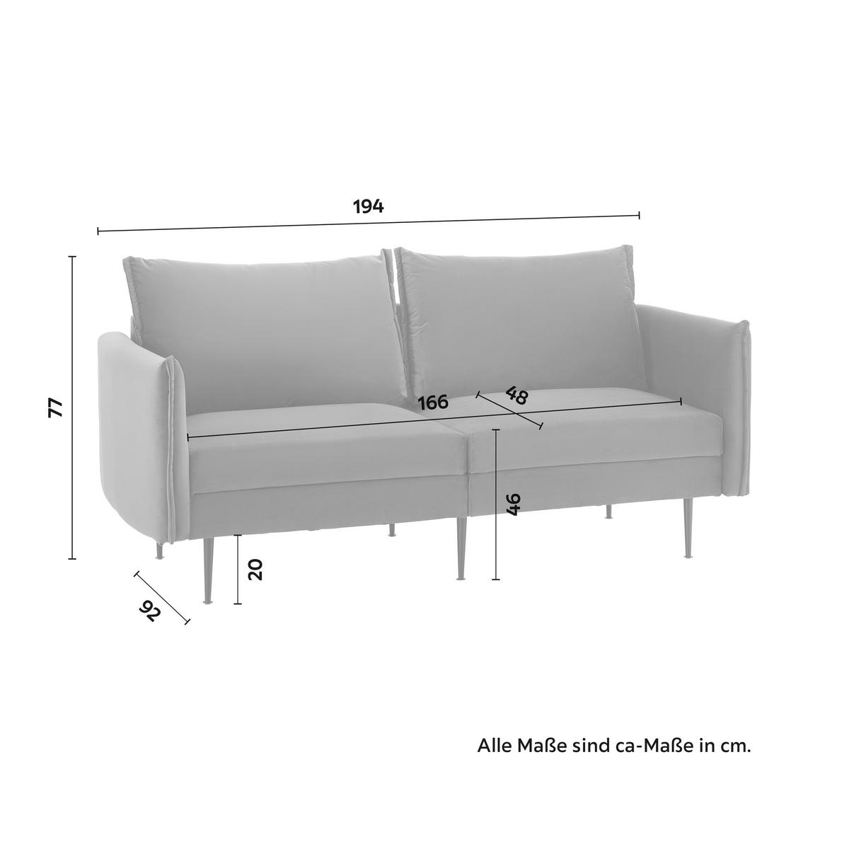 Sofa Yara Grün Samt - Blau/Schwarz, MODERN, Holz/Textil (194/77/92cm) - Bessagi Home