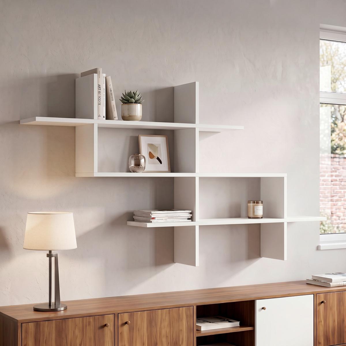 Wandregal Halic ca. 150x82x22 cm Weiß - Weiß, Design, Holzwerkstoff (150/82/22cm) - Livetastic