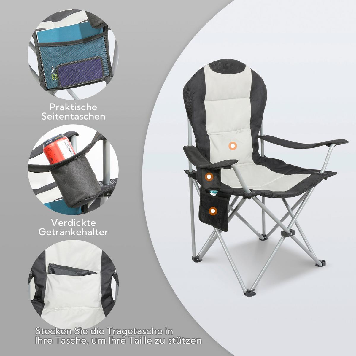 Camping-Klappstuhl Schwarz/Weiß, 2-teilig - Silberfarben/Schwarz, Basics, Textil/Metall (55/108/55cm) - Modante