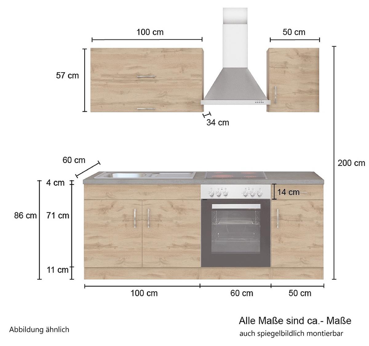 Küchenleerblock 'Sorrento' , Eichefarben - Chromfarben/Schieferfarben, MODERN, Holzwerkstoff/Metall (210cm) - Held