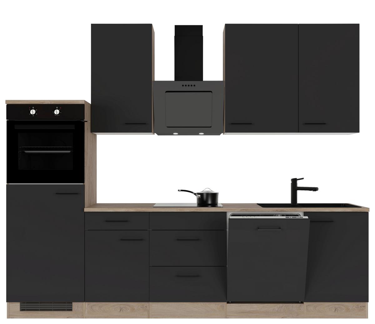 Kuhinjski Blok Z Aparati Capri, Črna, Barva Hrasta - črna/barve hrasta, Basics, kovina/leseni material (280cm) - FlexWell