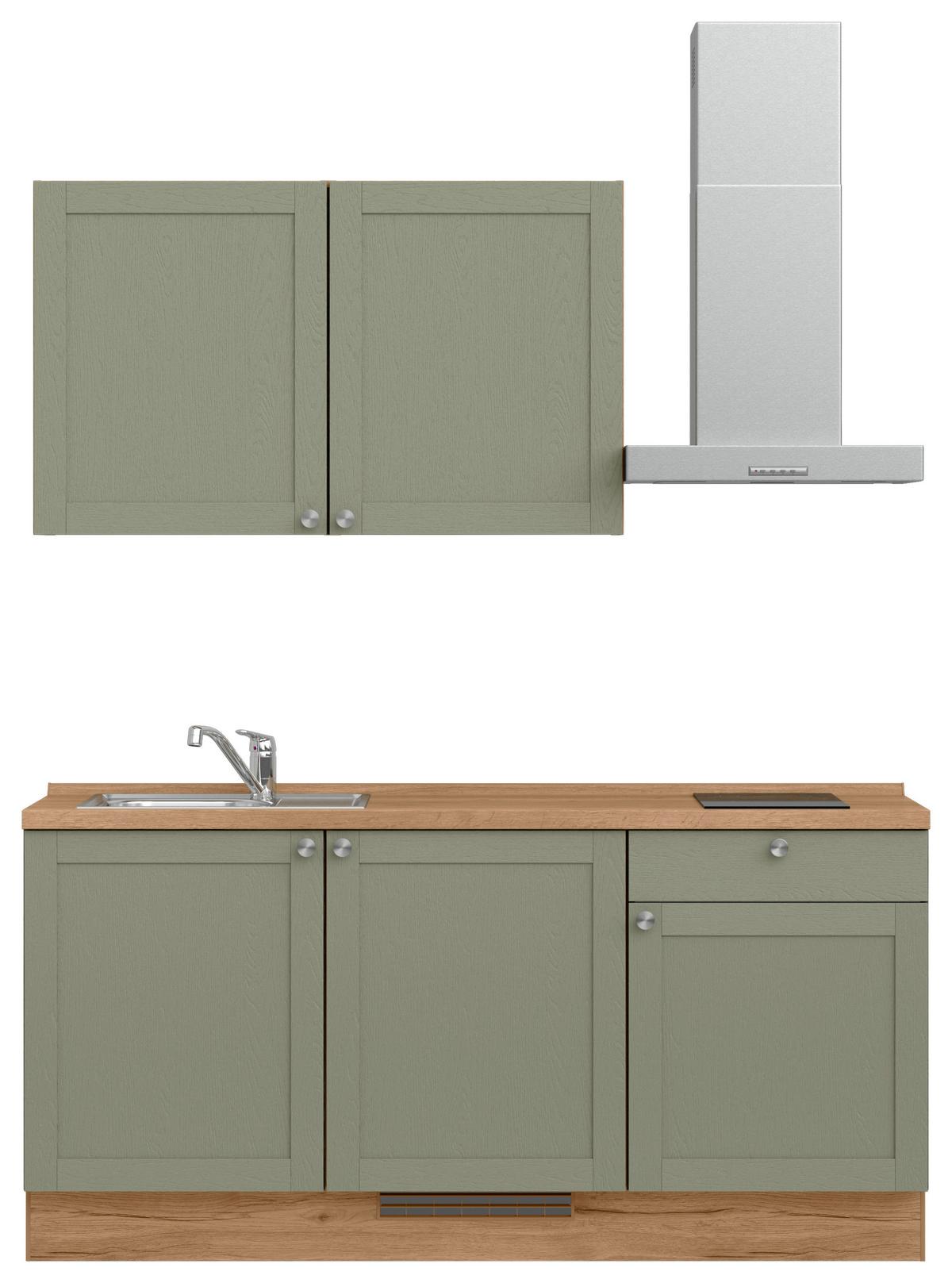 Küchenleerblock Frame Low o. Geräte Olivgrün - Edelstahlfarben/Eichefarben, MODERN, Holzwerkstoff/Metall (180cm) - Nobilia