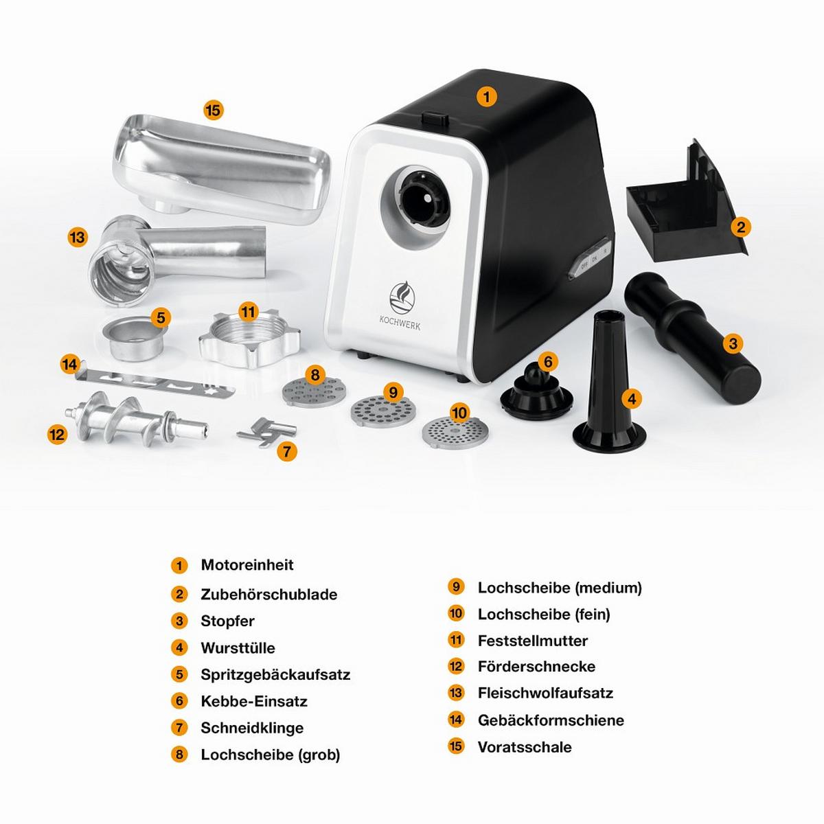 MASZYNKA DO MIELENIA MIĘSA 05708 - kolor srebrny/czarny, Basics, tworzywo sztuczne/metal (32/17,1/34,2cm) - KOCHWERK