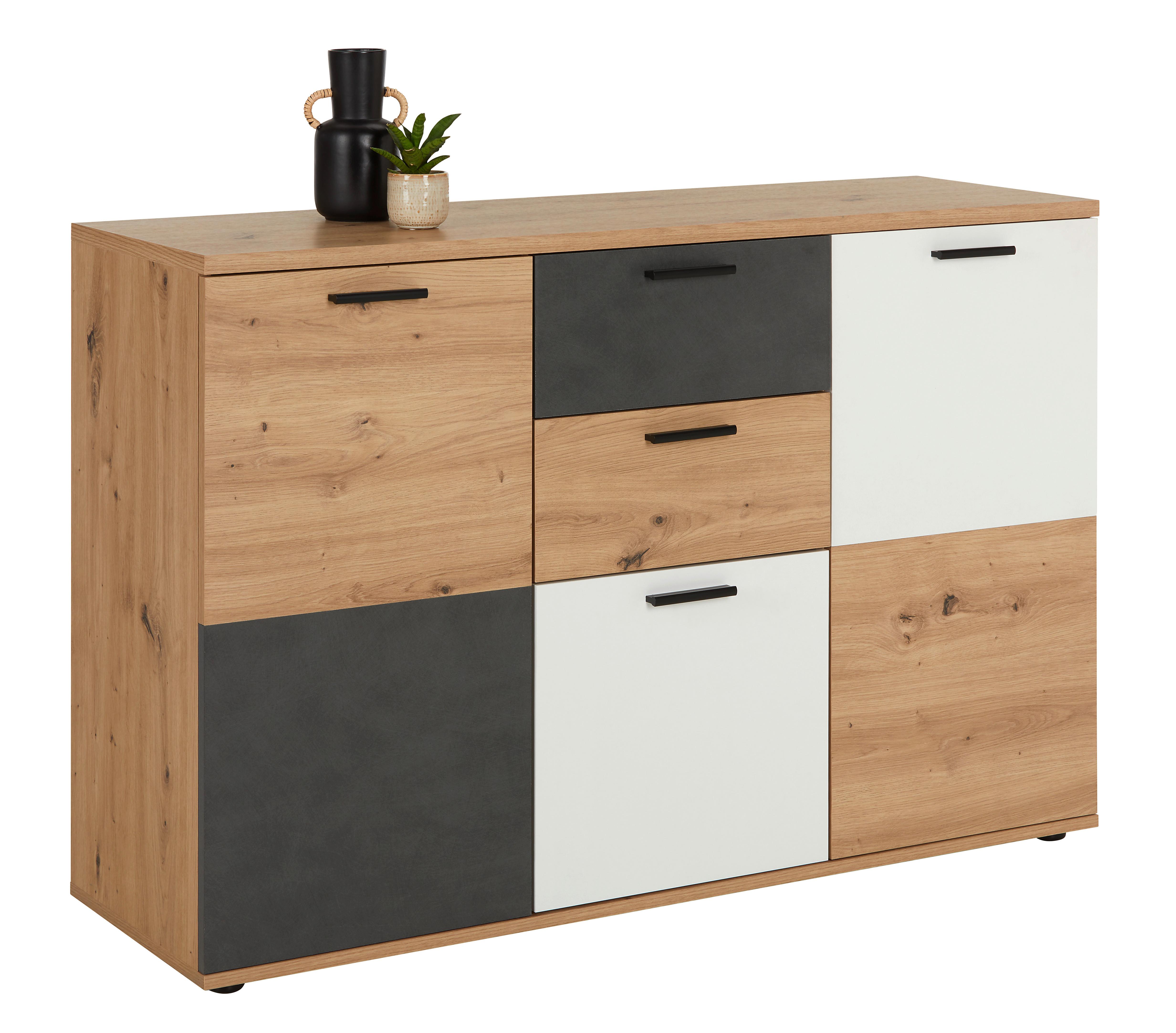 Kommode in Eiche/Alpinweiß/Matera dunkel - Modern, Holzwerkstoff/Kunststoff (127/85/40cm) - Mömax