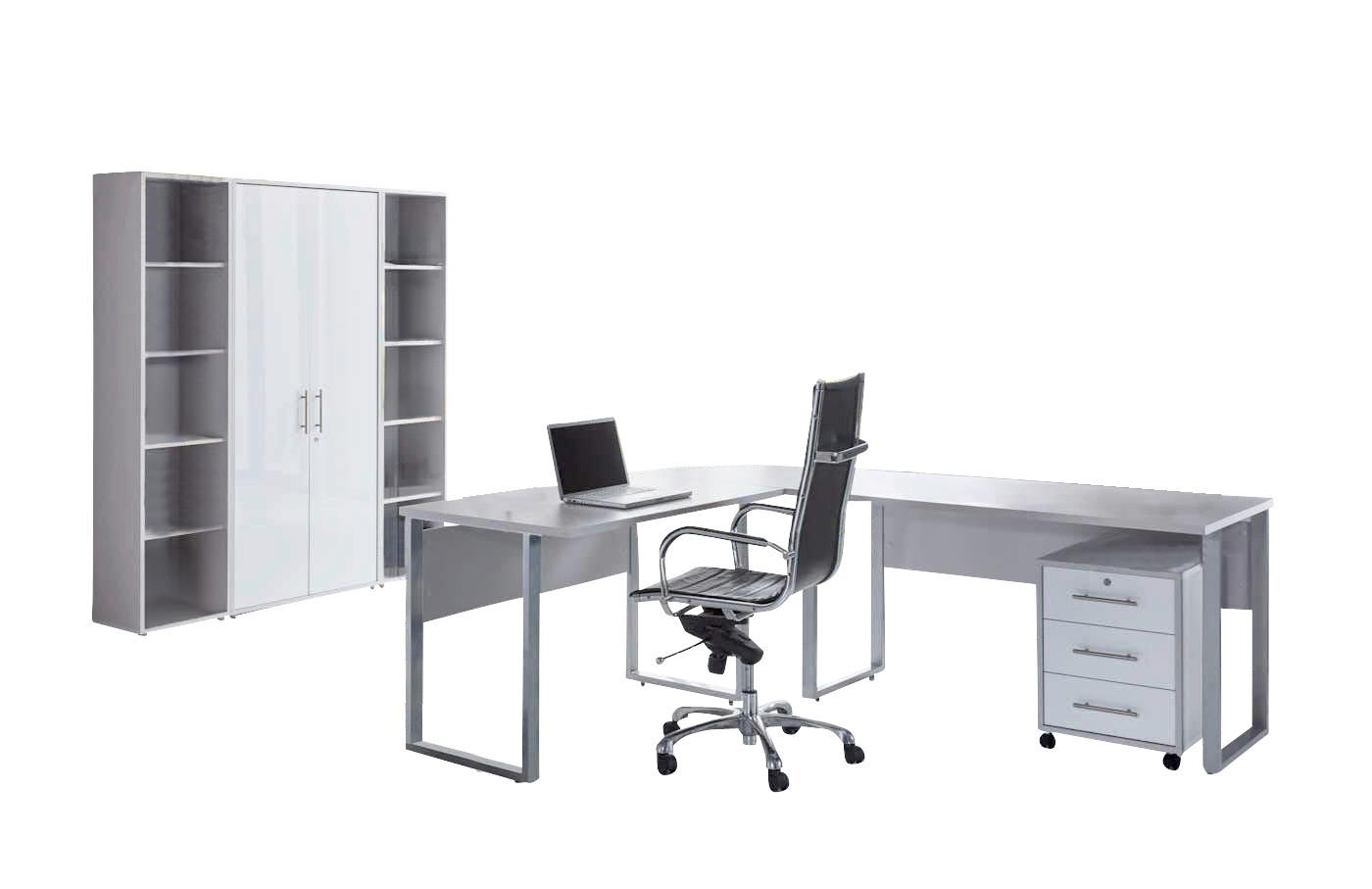 Büro Office Edition Set 3 Grau/Weiß - Weiß Hochglanz/Grau, MODERN, Holzwerkstoff - MID.YOU