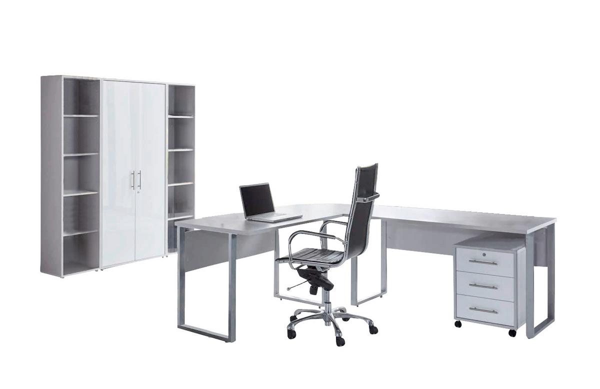Büro Office Edition Set 3 Grau/Weiß - Weiß Hochglanz/Grau, MODERN, Holzwerkstoff - MID.YOU