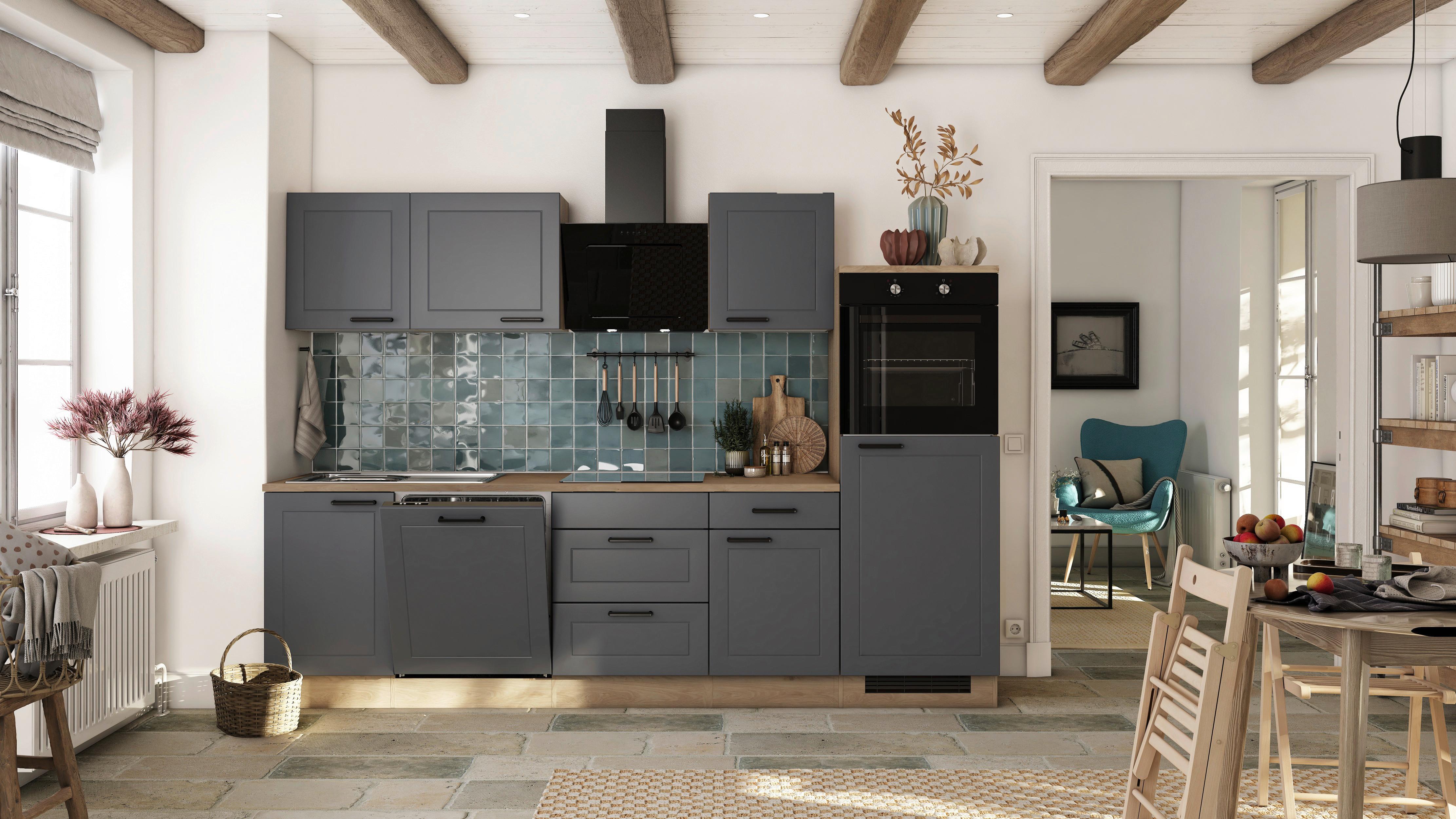 Kuhinjski Blok Z Aparati Romeo, Antracit, Barva Hrasta - črna/barve hrasta, Basics, kovina/leseni material (280cm) - FlexWell