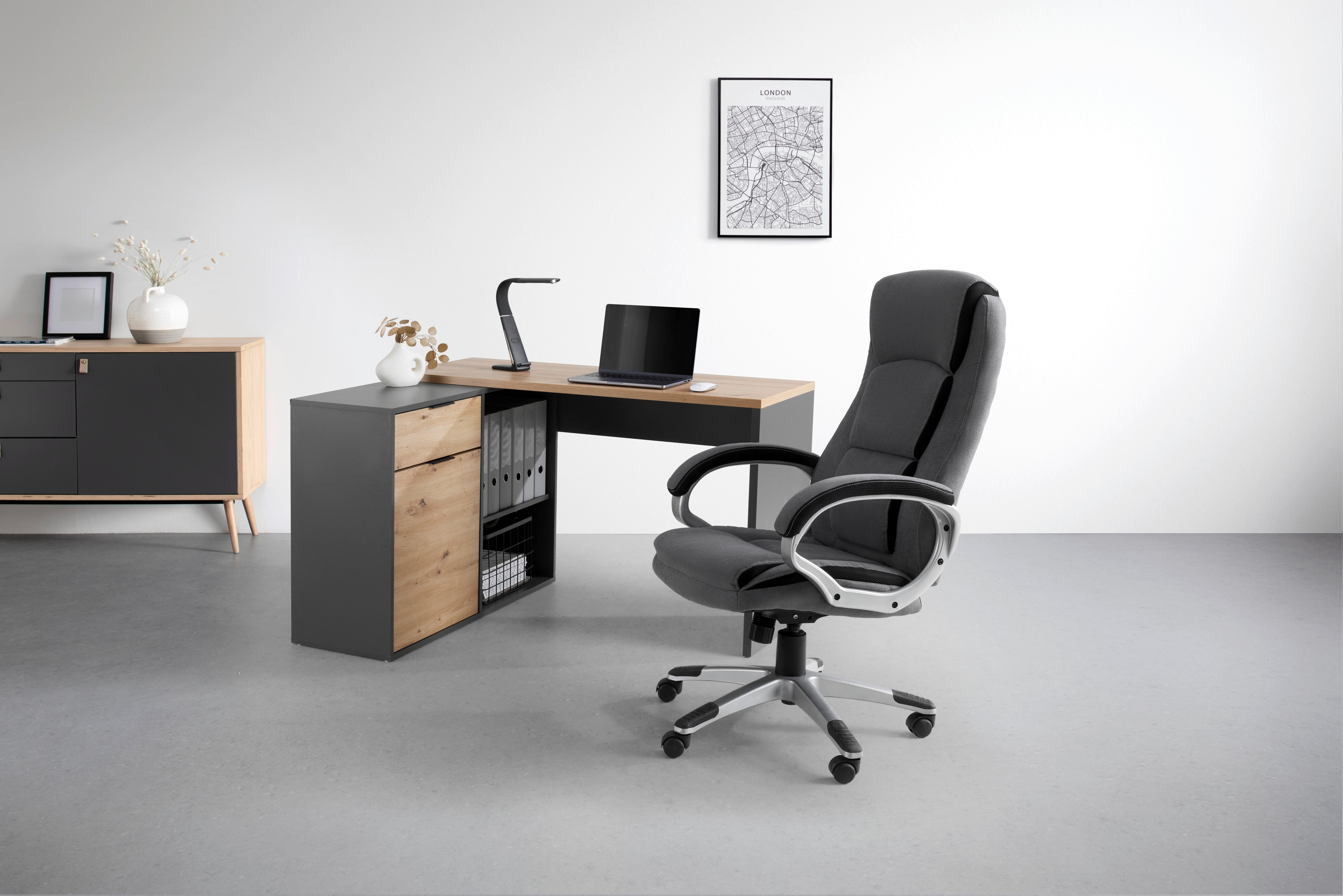 HÖRNSKRIVBORD SAMSON -EXKLUSIV- - grafitfärgad/ekfärgad, Modern, trämaterial (120/105/74/51/34cm) - Mömax