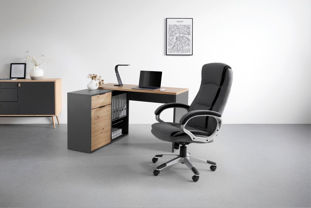 Schreibtisch Samson in Eiche/Graphitfarben - Eichefarben/Graphitfarben, MODERN, Holzwerkstoff (120/105/74/51/34cm) - Mömax