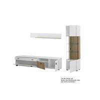 Wohnwand Hudson Weiß/Eichefarben - Eichefarben/Schwarz, Design, Glas/Holzwerkstoff (258/180/42cm) - MID.YOU