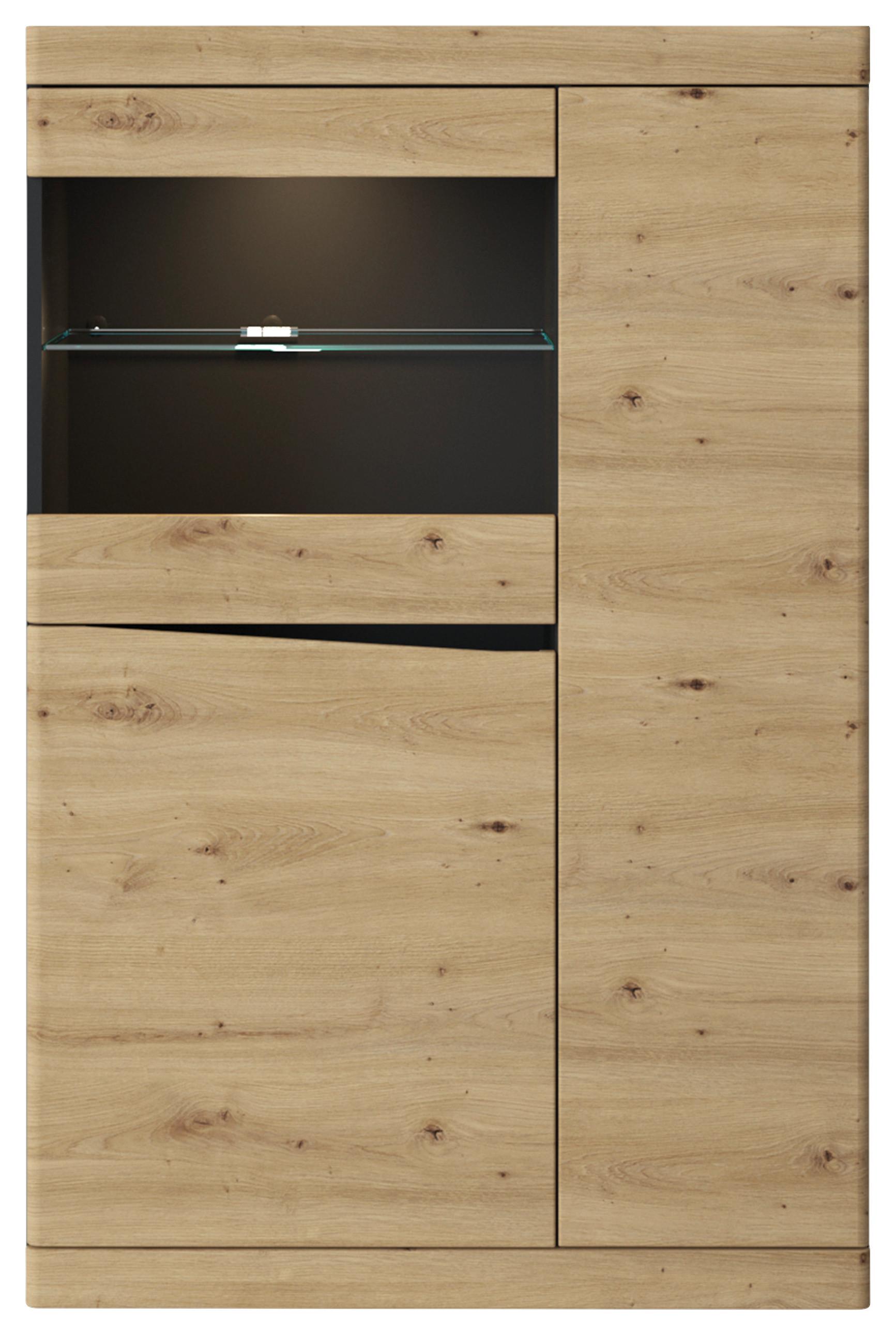 Vitrina Turino - hrast Artisan/crna, Trend, staklo/drvni materijal (86/130,8/39,9cm) - Modern Living