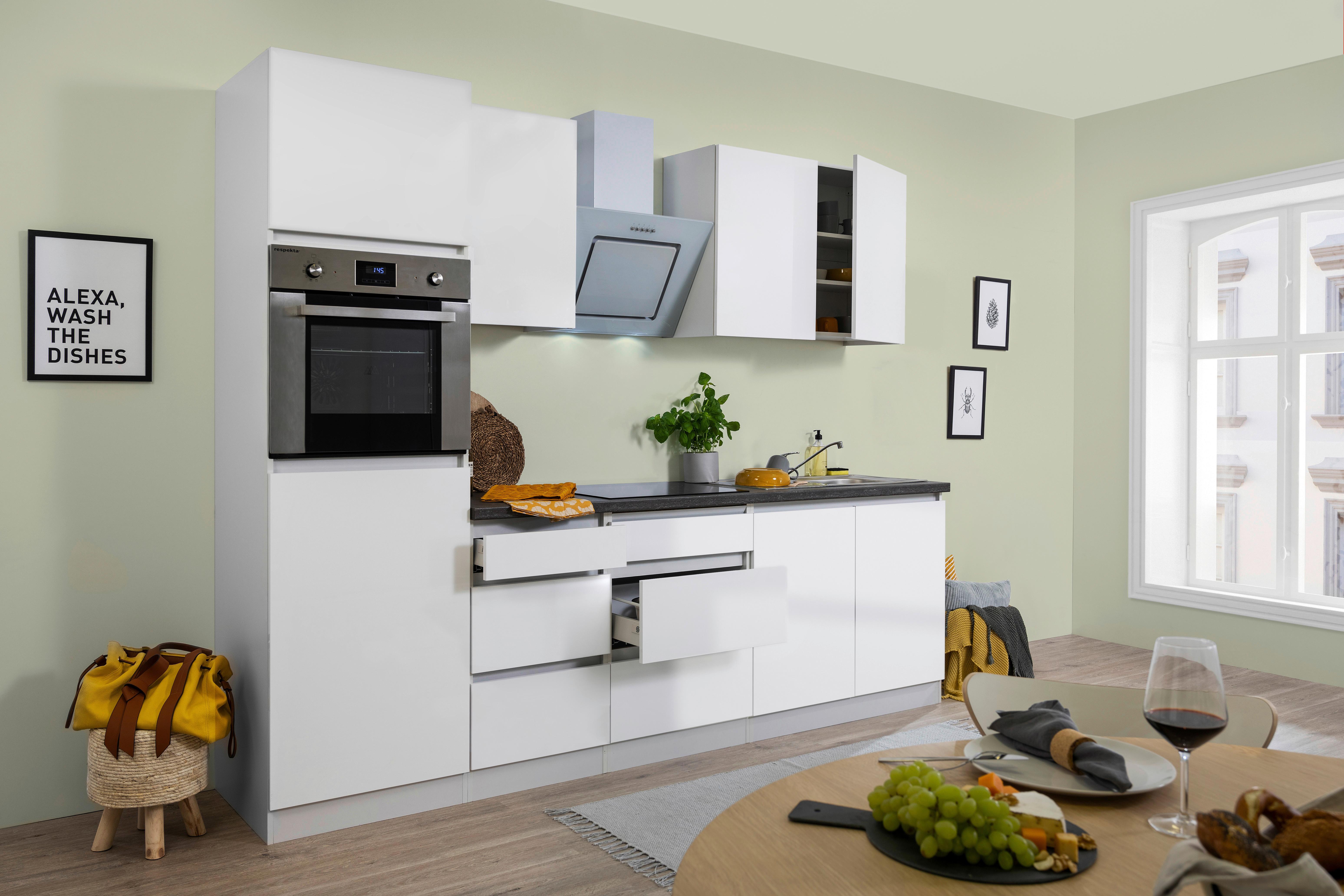 Küchenblock Premium Weiss mit E-Geräten B: ca. 270 cm - Weiß/Braun, MODERN, Holzwerkstoff (270cm) - Respekta
