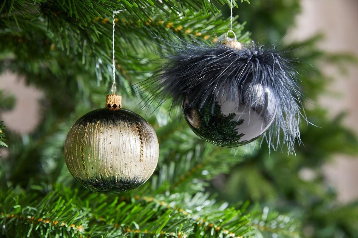 Christbaumkugel Isra in Schwarz/Gold, 2 Stück - Goldfarben/Schwarz, Glas/Metall (7cm) - Modern Living