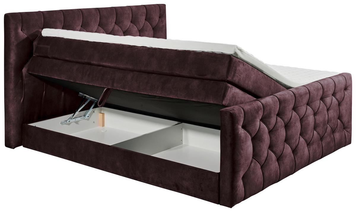 Boxspringbett Cashfield 8 ca. 180x200 cm Aubergine - Aubergine/Schwarz, MODERN, Holzwerkstoff/Kunststoff (180/200cm) - MID.YOU