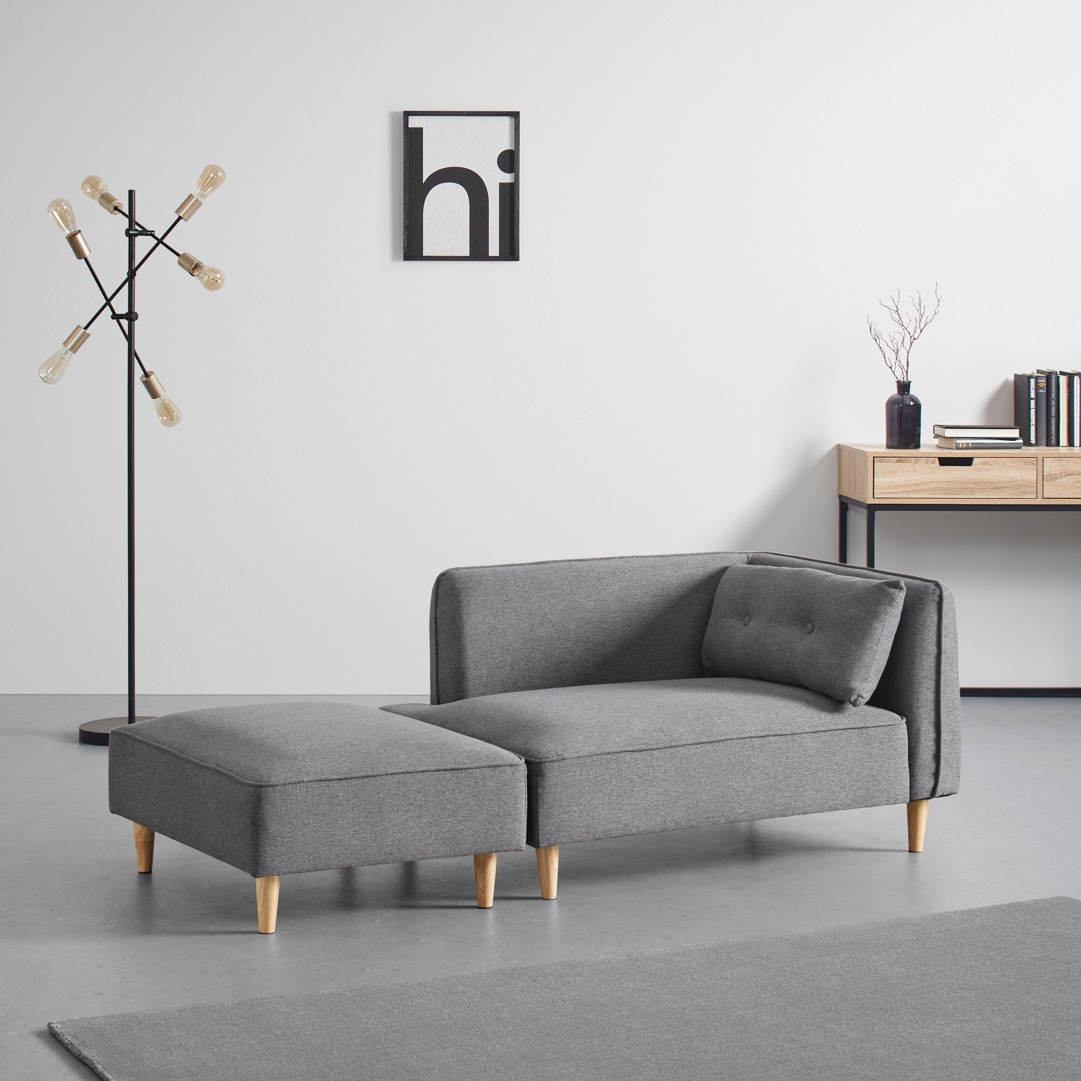 Modulsofa Fanny Dunkelgrau Leinenoptik mit Hocker - Dunkelgrau/Naturfarben, MODERN, Holz/Textil (154/55/73cm) - Bessagi Home