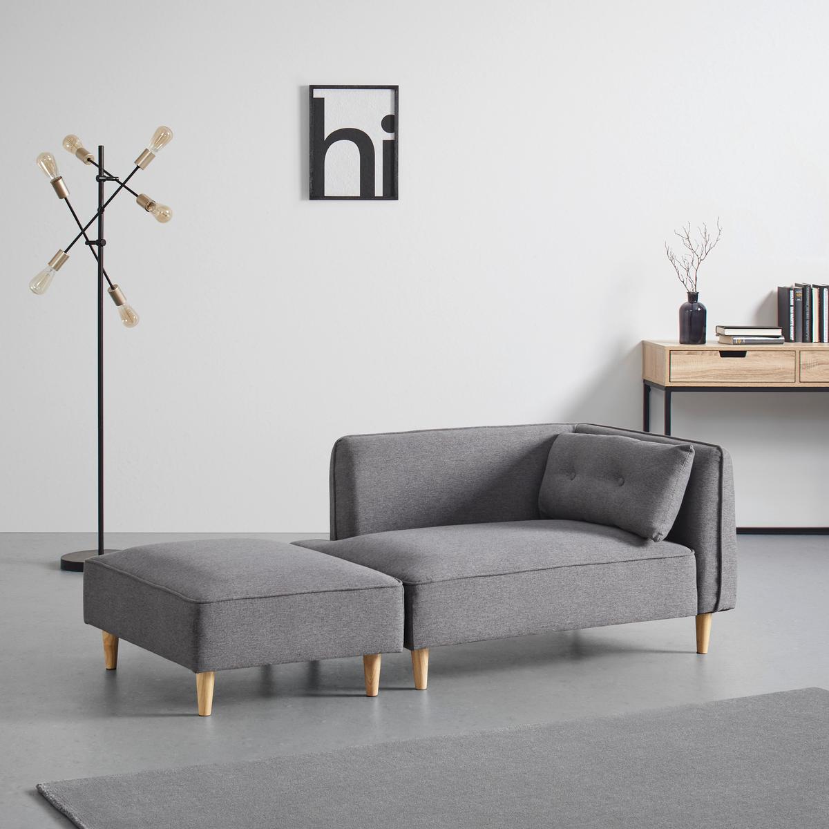 Sofa Fanny Dunkelgrau Leinenoptik mit Hocker - Dunkelgrau/Naturfarben, MODERN, Holz/Textil (154/55/73cm) - Bessagi Home