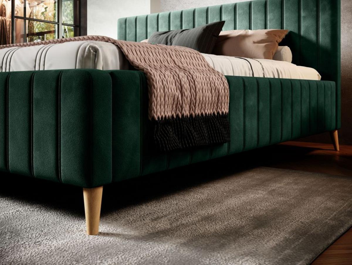 ŁÓŻKO TAPICEROWANE TAMINA - kolor naturalny/ciemnozielony, Design, drewno/tkanina (180/200cm)