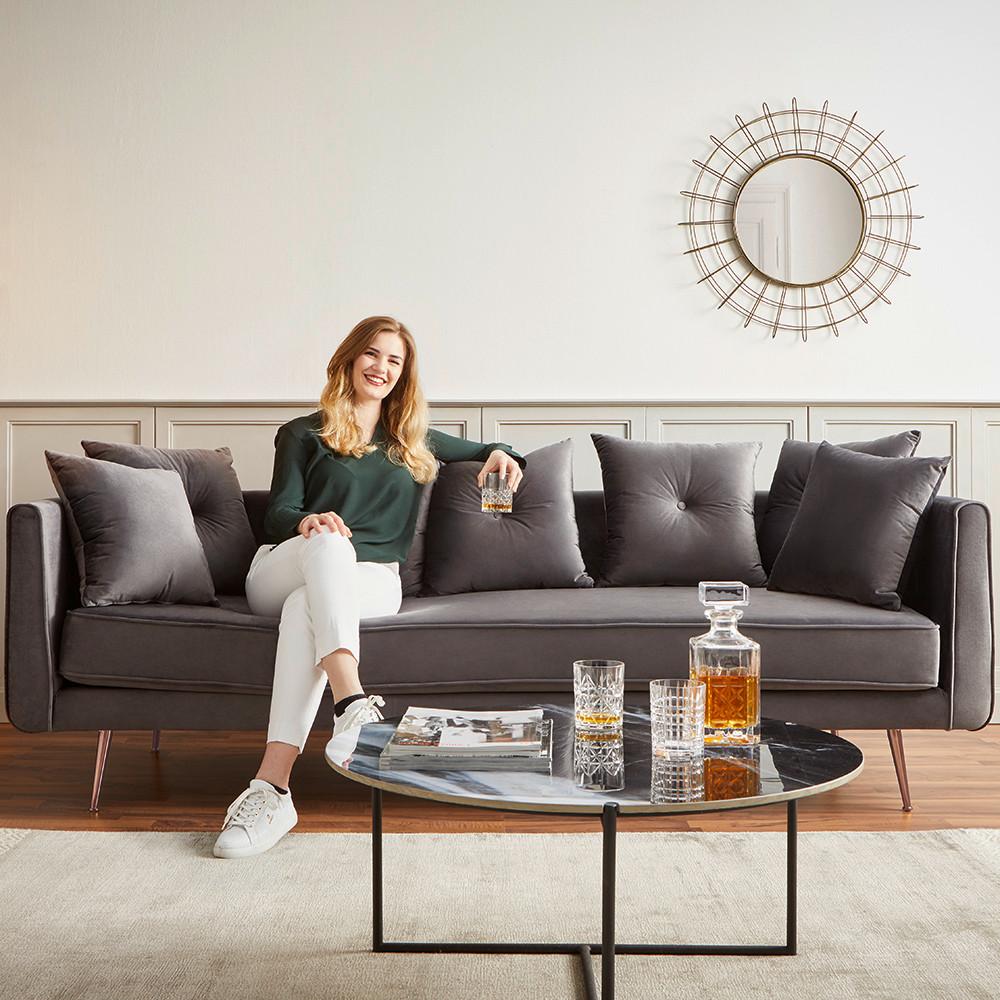 Bigsofa Luis Grau Samt - Roségold/Grau, MODERN, Holz/Textil (225/87/87cm) - Bessagi Home
