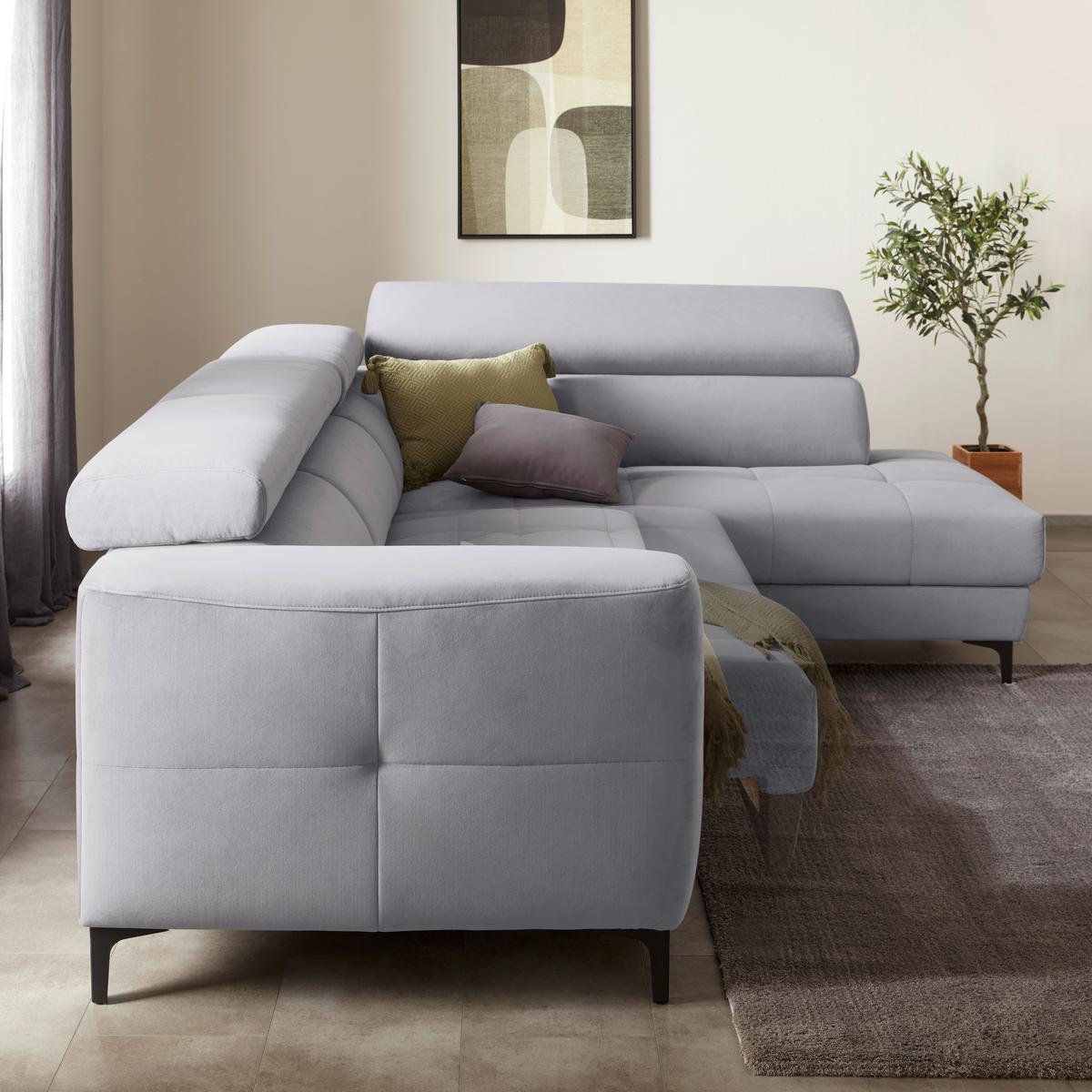 Ecksofa Emma rechts Grauweiß - Grauweiß/Schwarz, MODERN, Textil (301/47/210cm) - Premium Living
