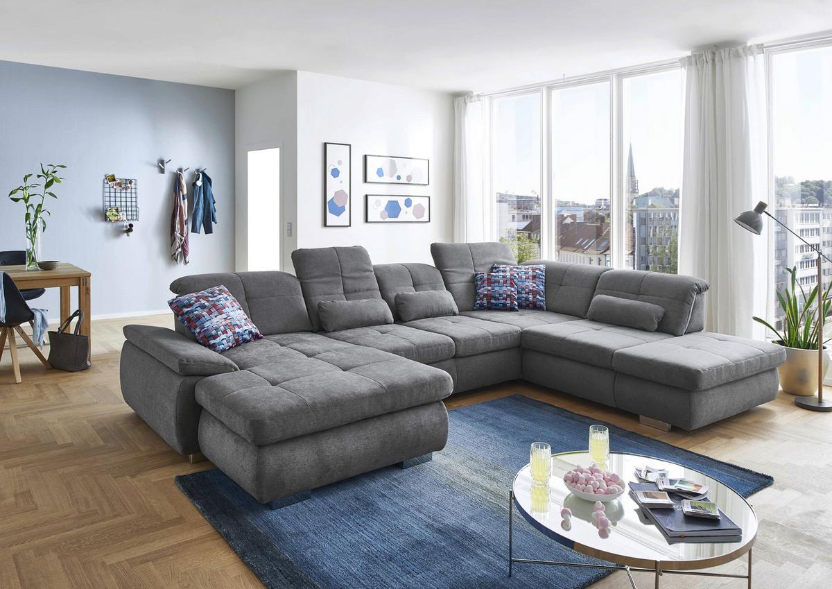 U-alakú Kanapé Paso - ezüstszínű, Konventionell, faalapú anyag/fém (374/83/260cm) - Premium Living