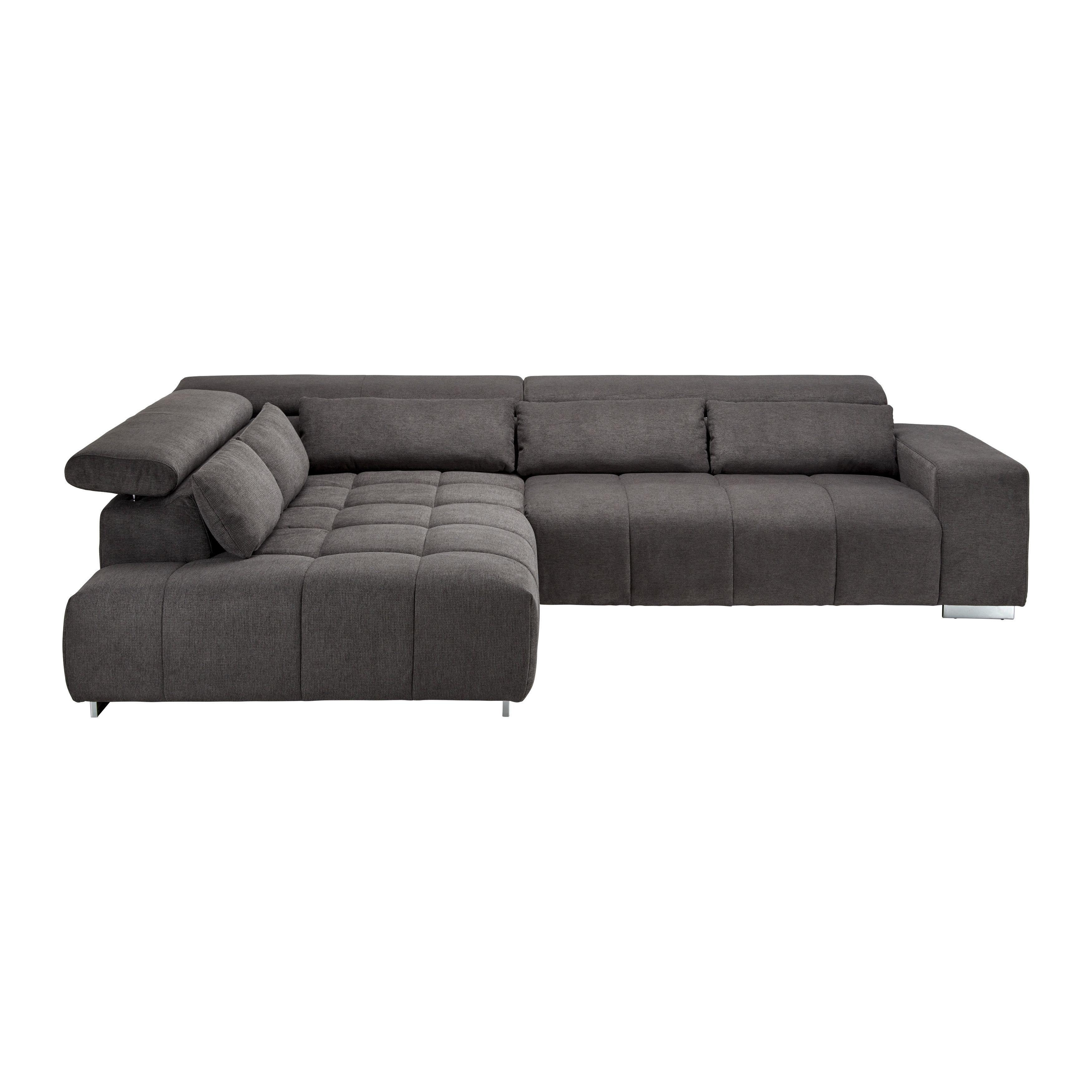 Wohnlandschaft Orion Grau Chenille - Oberfläche - Chromfarben/Grau, MODERN, Textil/Metall (310/70-88/225cm) - Bessagi Home