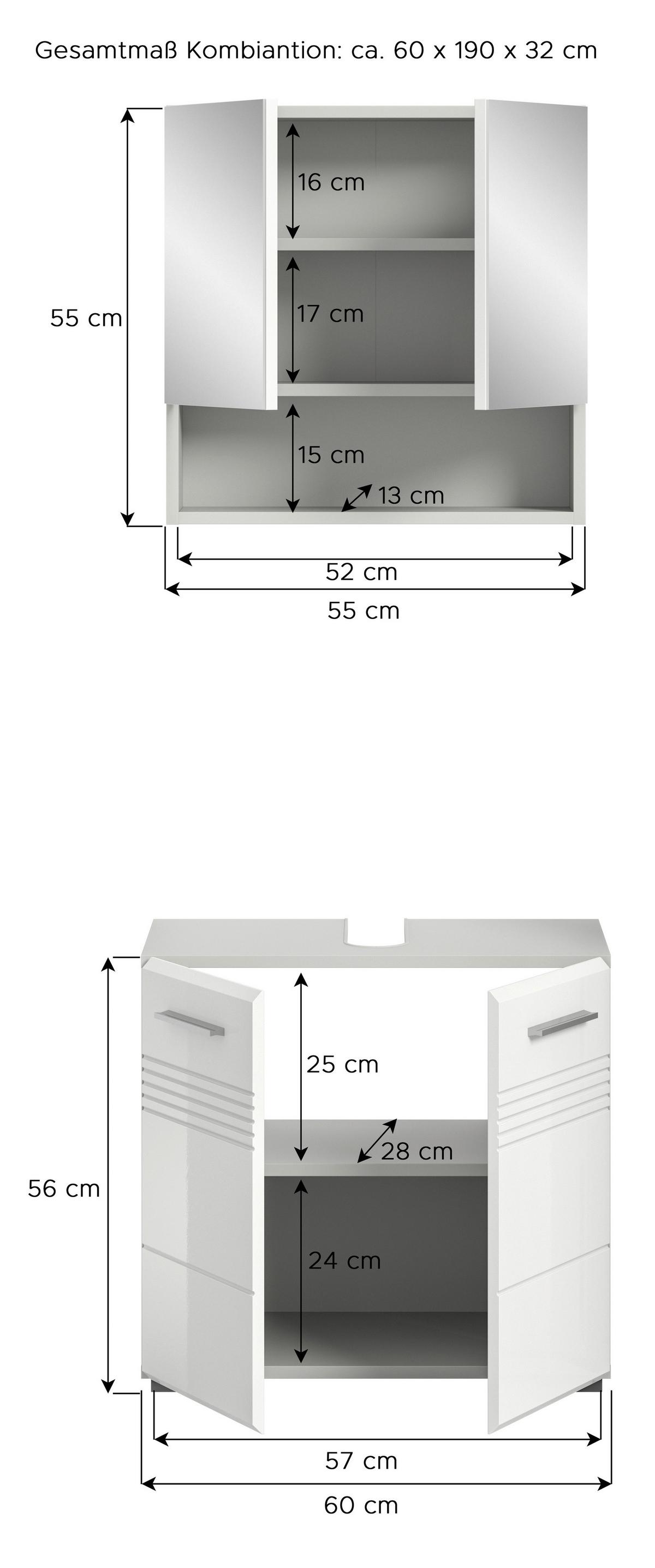 Badezimmer-Set COPA 2-teilig , Grau/Weiß Hochglanz - Chromfarben/Weiß Hochglanz, MODERN, Holzwerkstoff/Kunststoff (60cm) - MID.YOU