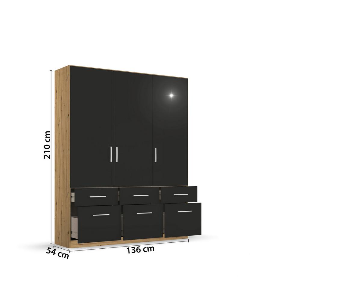 Ormar S Klasičnim Vratima Berlin - siva/hrast Artisan, Moderno, drvni materijal/plastika (136/210/54cm) - Modern Living