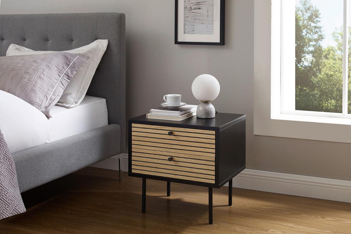 Majhna Nočna Omarica Night, Črna, Barva Hrasta - črna/barve hrasta, Design, kovina/leseni material (50/50/40cm) - Livetastic