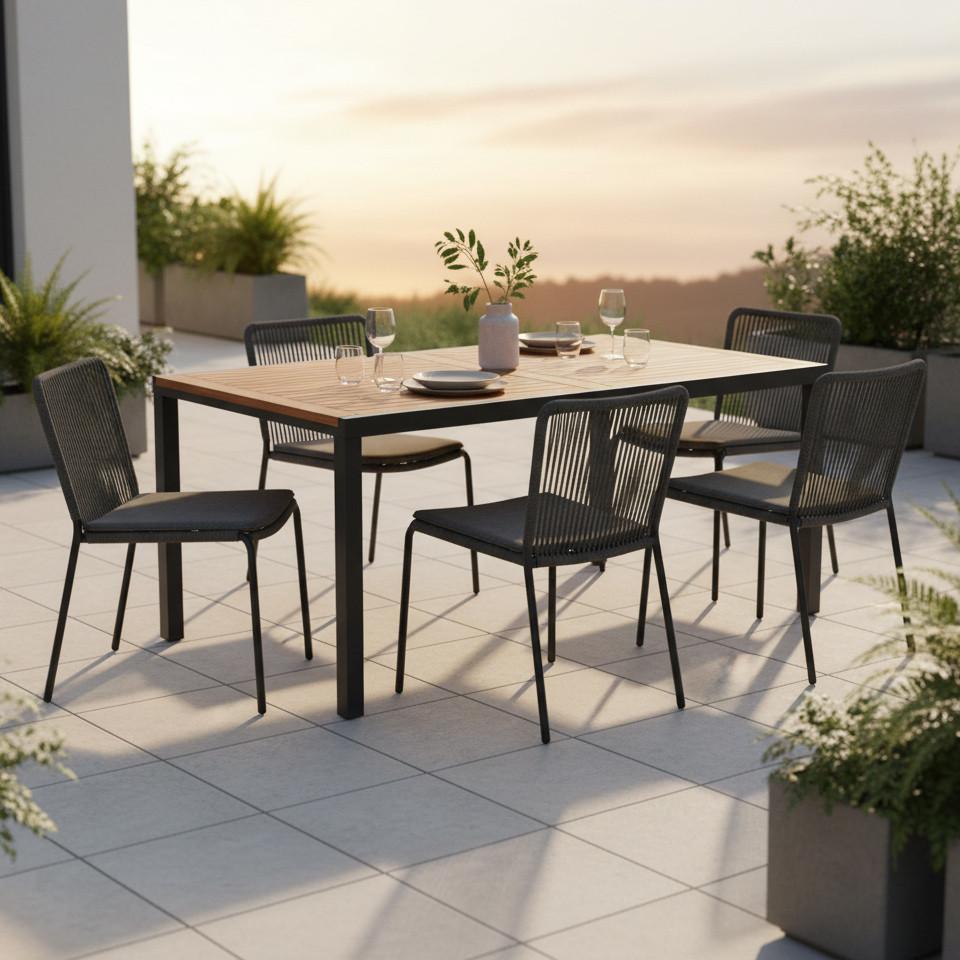 Gartentisch in Naturfarben massiv ca. 90x74x150cm - Graphitfarben/Naturfarben, MODERN, Holz/Metall (150/90/74cm) - Gardenson