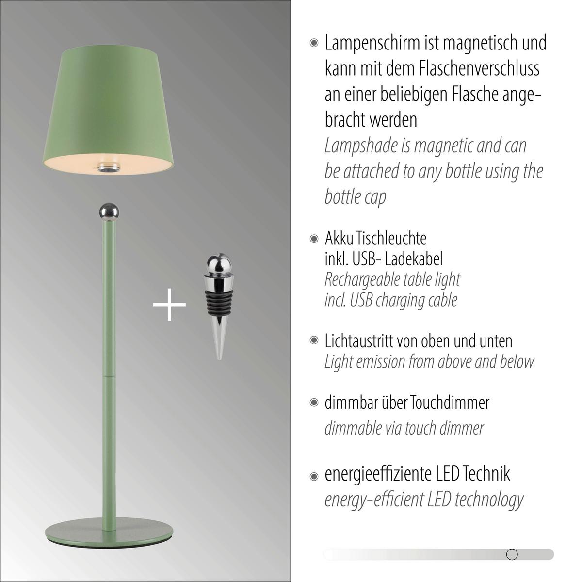 LAMPA STOŁOWA LED 19251-43 BOTERIA - zielony, Modern, tworzywo sztuczne/metal (11/11/37cm)