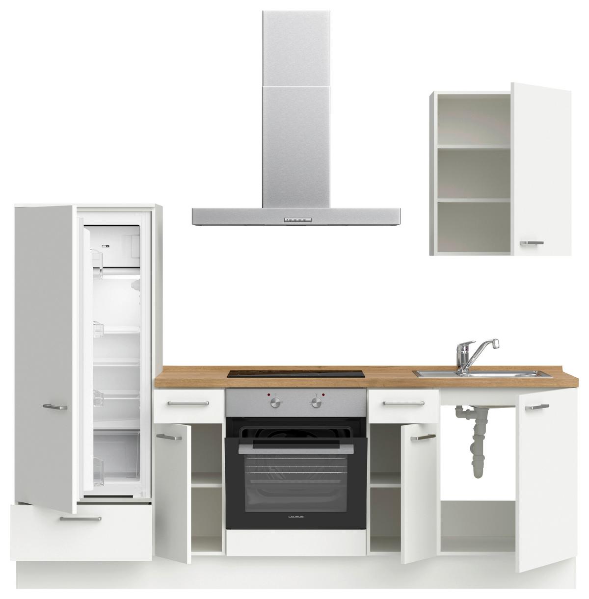 Küchenblock Touch Low m. Geräten Weiß - Edelstahlfarben/Eichefarben, MODERN, Holzwerkstoff/Metall (240cm) - Nobilia