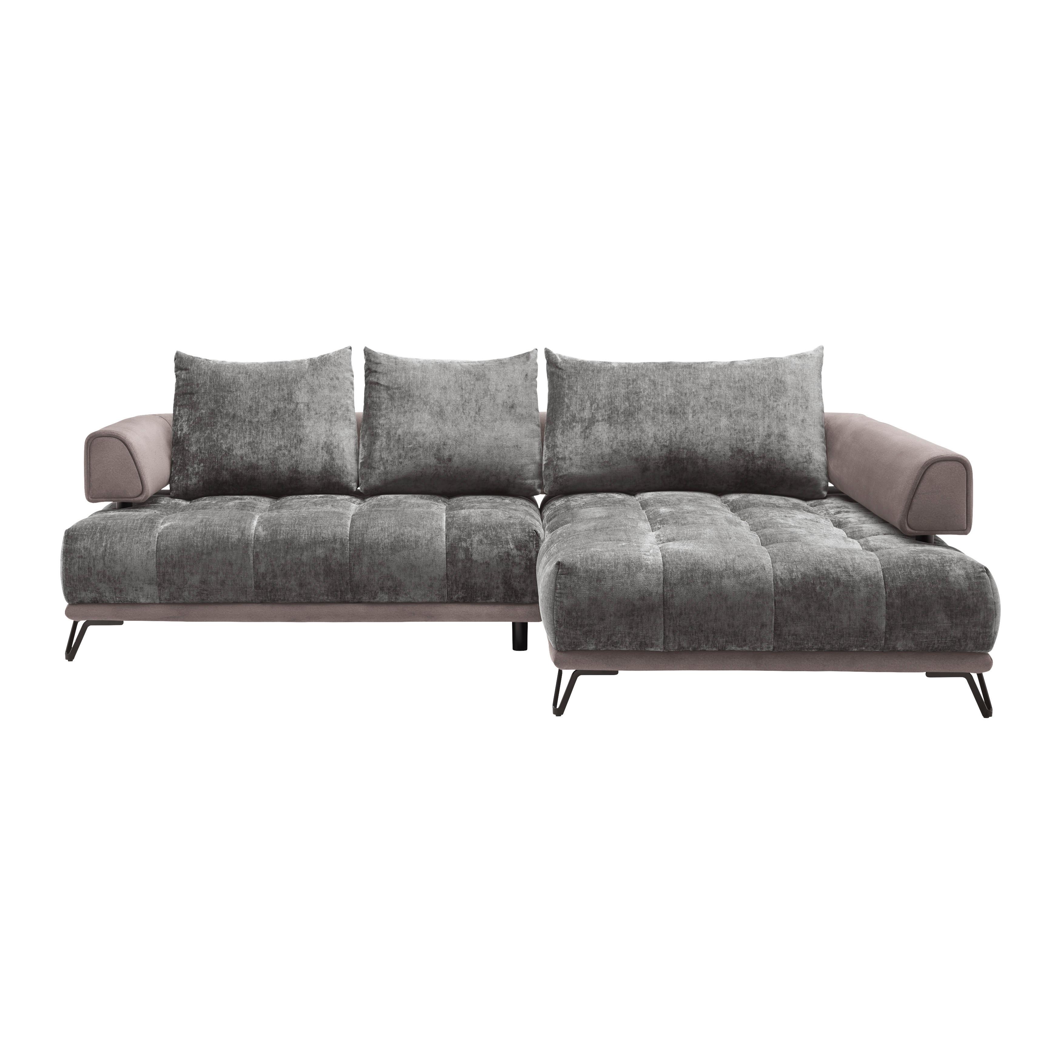 Ecksofa Morgan Grau - Schwarz/Grau, Modern, Textil/Metall (262/184cm) - Mömax