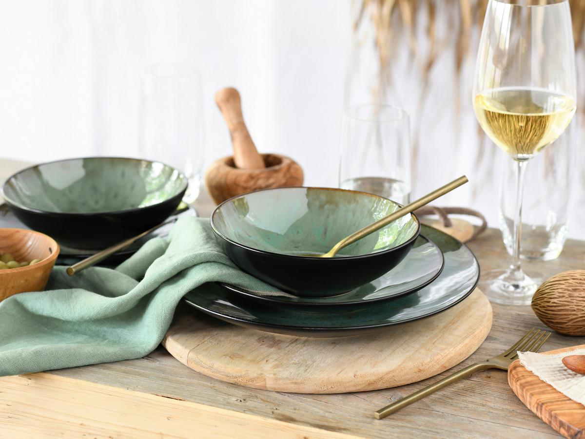 Jedilni Servis Jawa Green, 12-Delni - črna/zelena, Basics, keramika - Creatable