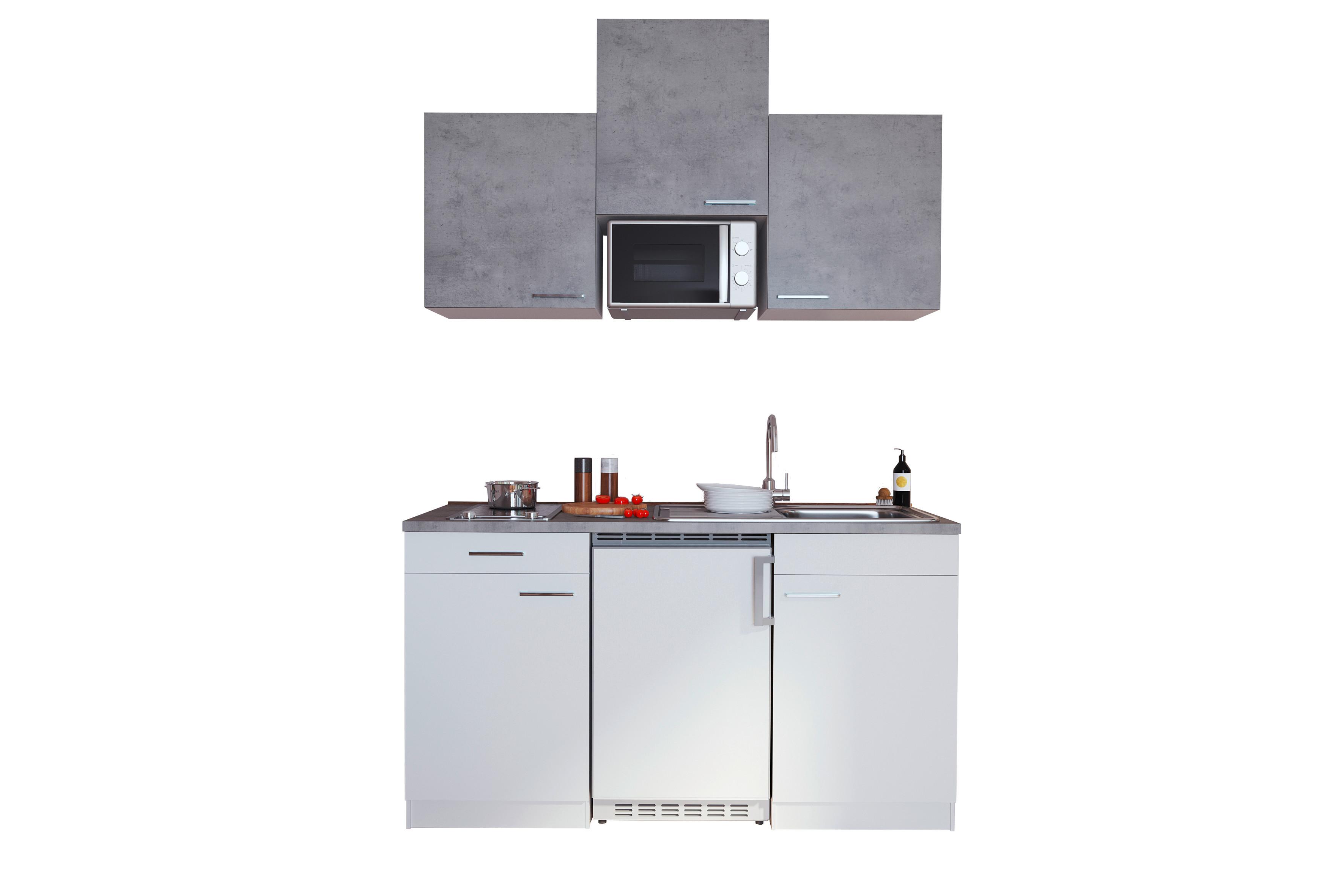 Miniküche Economy m. Geräten ca. 150cm Grau/Weiß - Alufarben/Weiß, KONVENTIONELL, Holzwerkstoff/Kunststoff (150cm) - Respekta