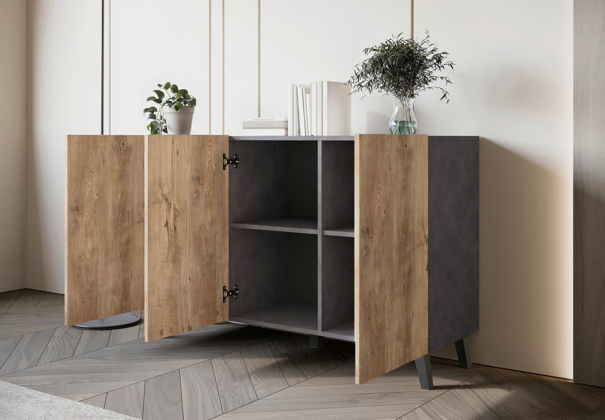 SIDEBOARD SIDEBOARD PHUKET 120 - Kastanieneichefarben/Anthrazit, Design, Holzwerkstoff/Kunststoff (120/76/39cm) - Livetastic