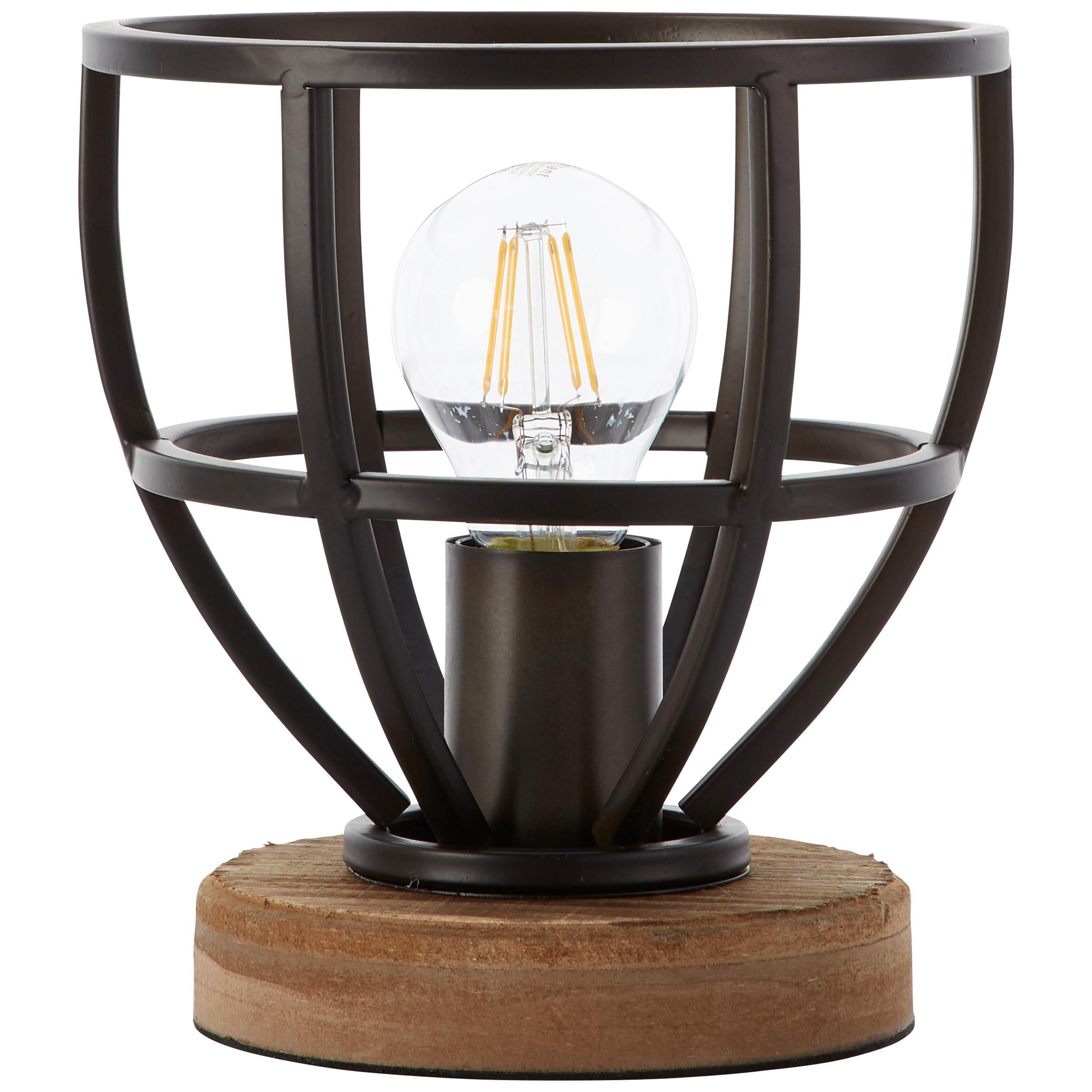 Tischleuchte Matrix Wood in Schwarz max. 40 Watt - Schwarz, Design, Holz/Metall (18/19,5cm) - Brilliant