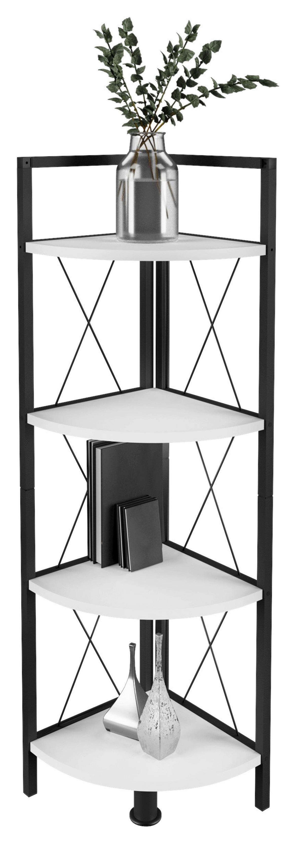 Eckregal INSASI 4 Schwarz/Weiß ca.34x123x34 cm - Schwarz/Weiß, Design, Holzwerkstoff/Metall (34/123/34cm) - MID.YOU