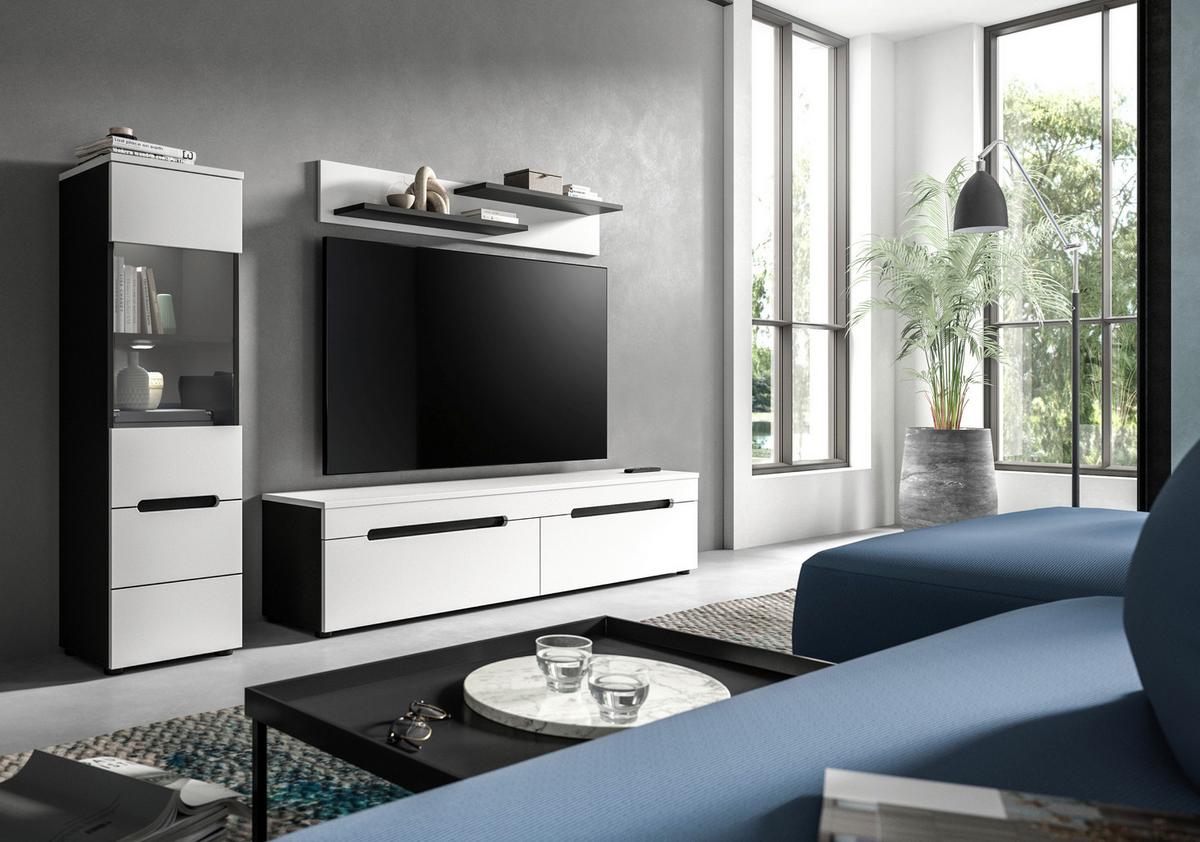 Dnevni Regal Canu, Bela, Siva, Osvetlitev, 3-Delni - črna/bela, Design, umetna masa/leseni material (221/141/33cm) - Livetastic