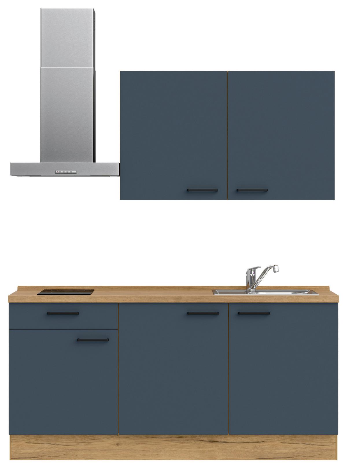 Küchenblock Easytouch Low m. Geräten Dunkelblau - Eichefarben/Schwarz, MODERN, Holzwerkstoff/Metall (180cm) - Nobilia