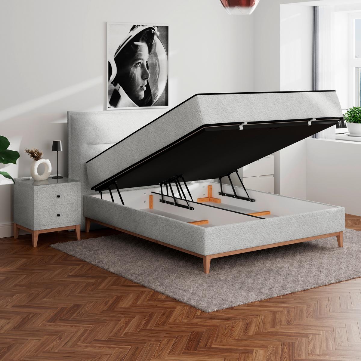 Postelja Z Vzmetnico Smile, Srebrna, 180x200 - srebrne barve, Konvencionalno, kovina/tekstil (180/200cm) - Premium Living