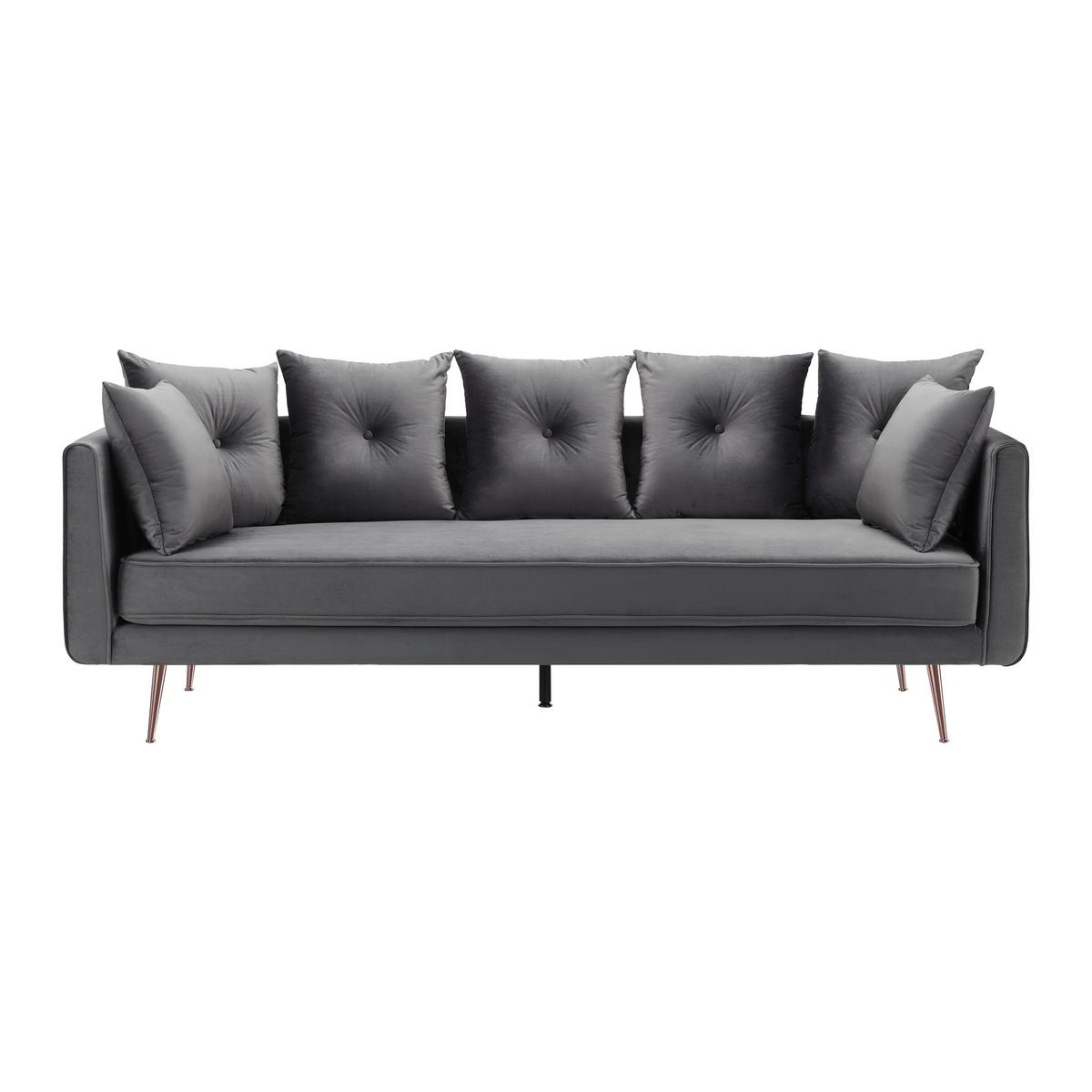 Sofa LUIS grau Samt - Roségold/Grau, Modern, Holz/Textil (225/87/87cm) - Bessagi Home