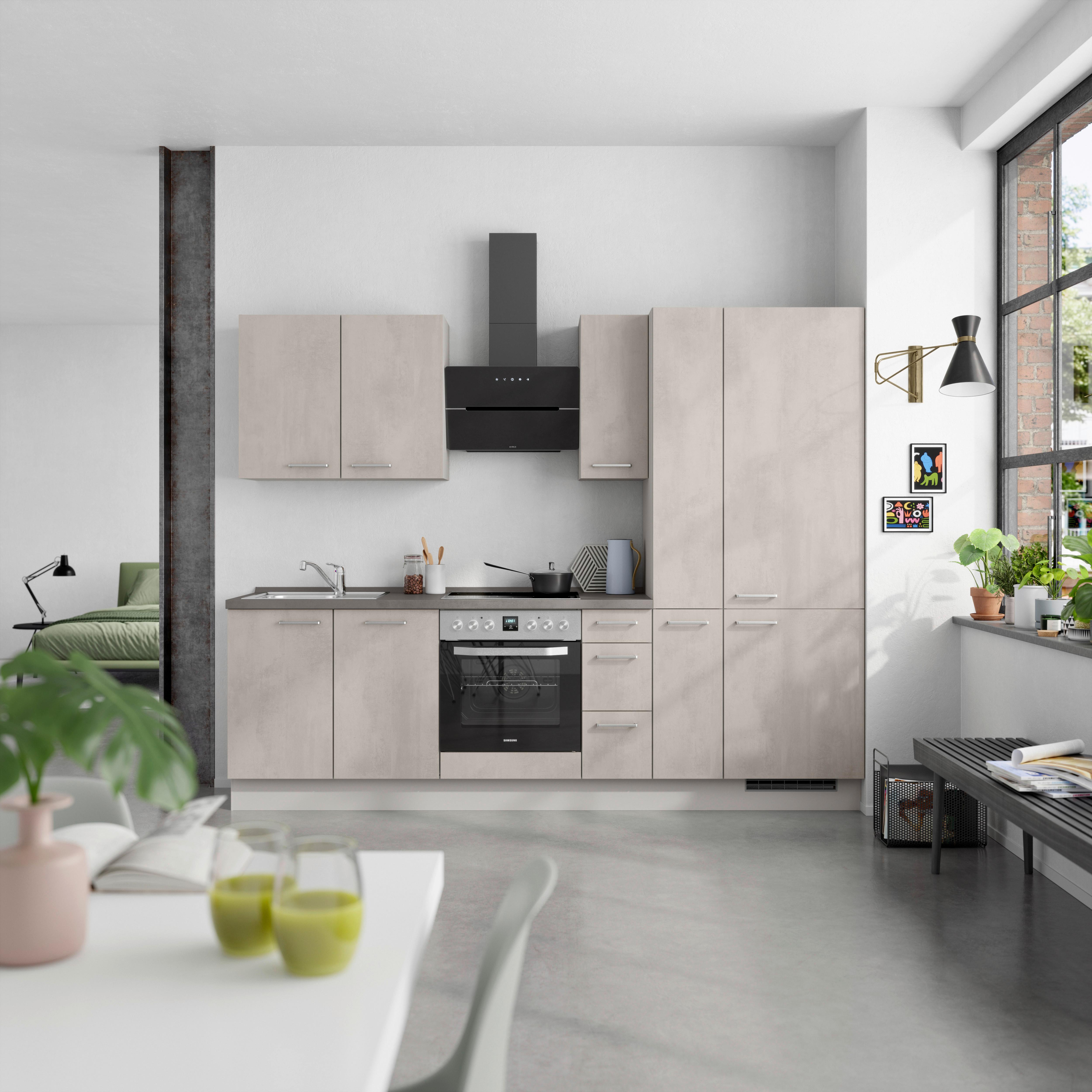 Küchenblock Riva High m. Geräten Grau - Schieferfarben/Edelstahlfarben, MODERN, Holzwerkstoff/Metall (270cm) - Nobilia