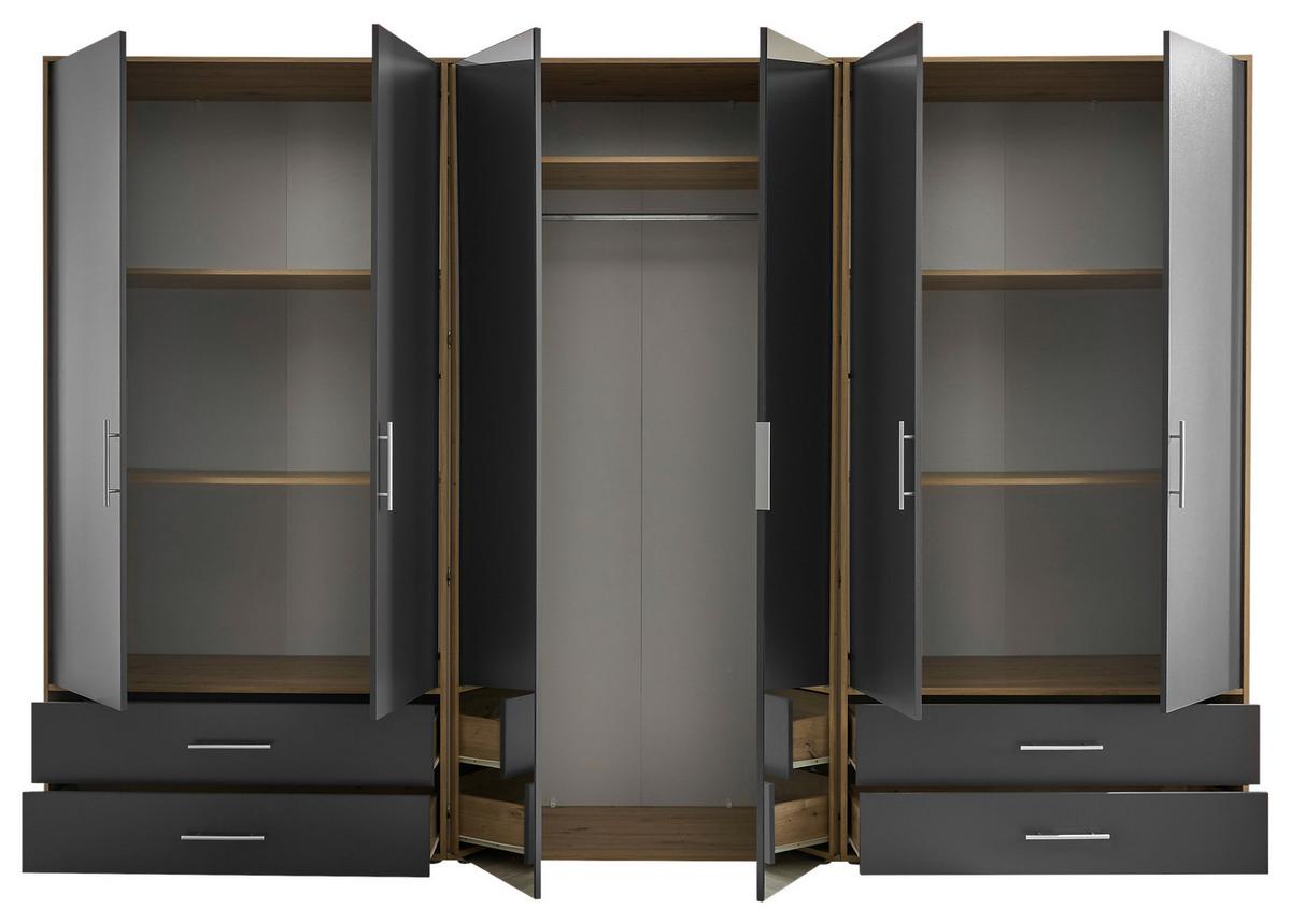 Șifonier VELAS - grafit/stejar Artisan, Konventionell, sticlă/material pe bază de lemn (305/207/58cm) - Modern Living