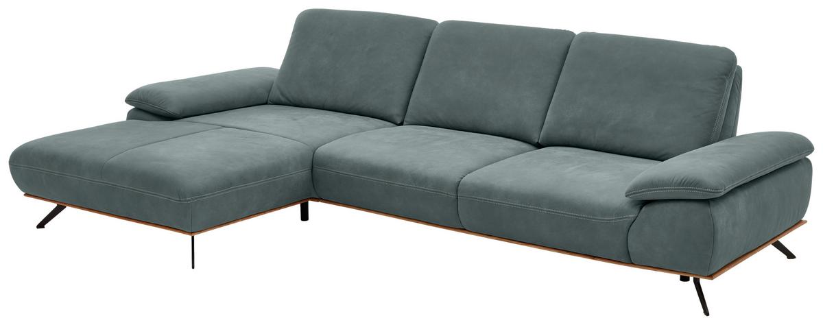 Wohnlandschaft Erling Grün - Beige/Schwarz, MODERN, Leder/Metall (187/89/322cm) - Premium Living