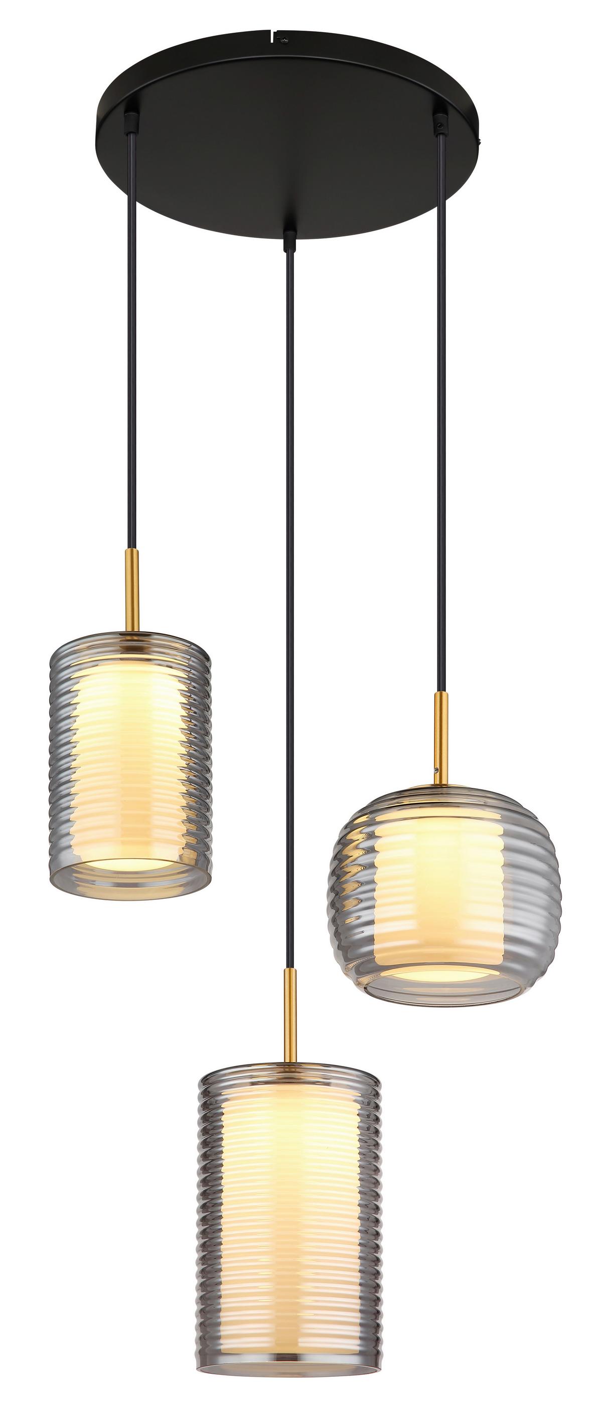 Viseča Led-svetilka 15740-3 Lampigna - črna/barve medenine, Design, kovina/steklo (50/150cm) - Globo