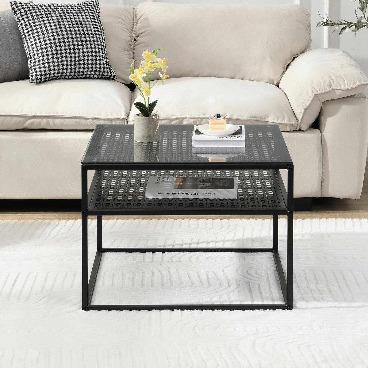 Couchtisch Wl7.325 - Schwarz, Design, Glas/Metall (60/60/45cm) - MID.YOU