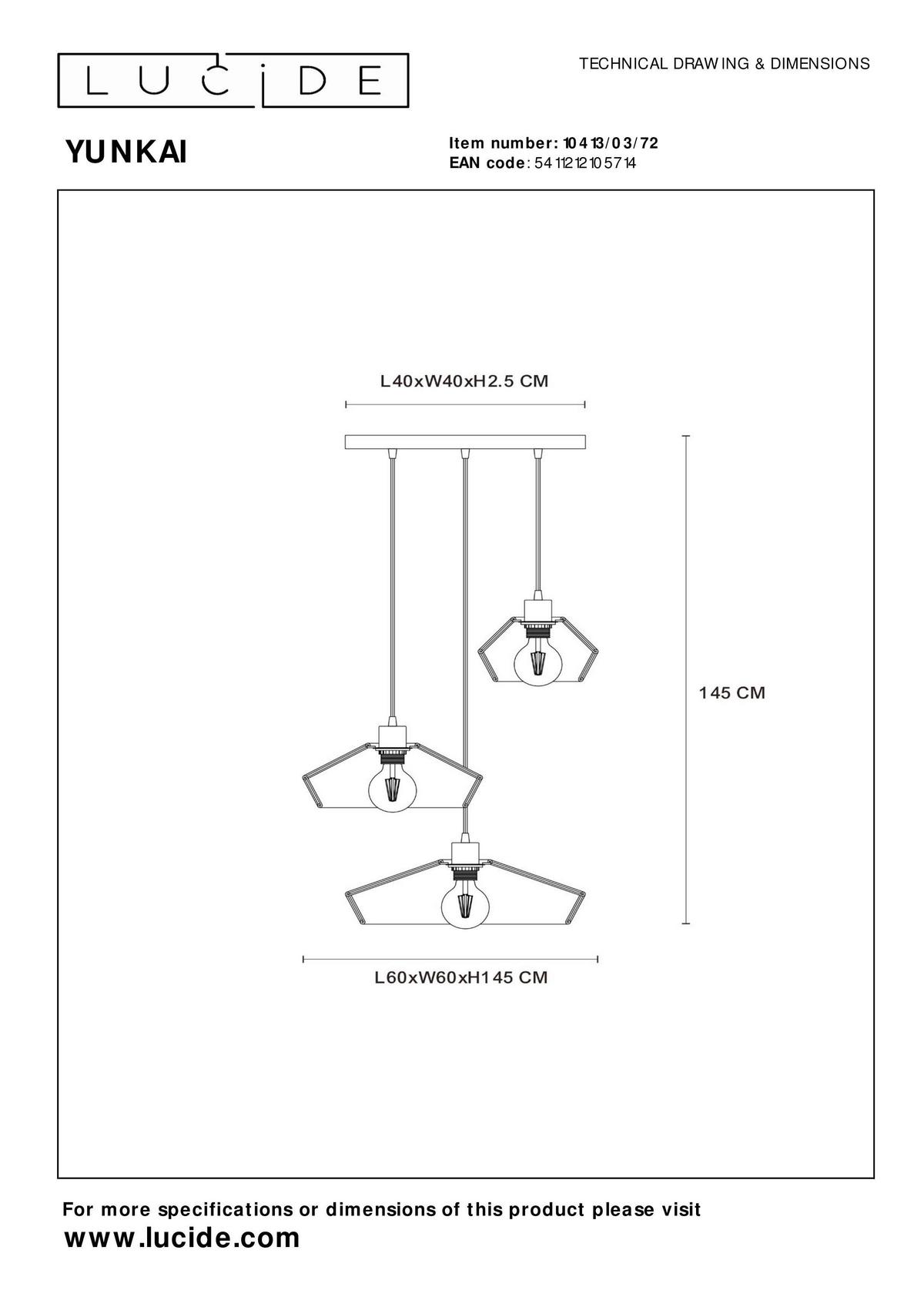 Pendelleuchte 10413/03/72 Yunkai - Lifestyle, Papier (60/60/145cm) - Lucide