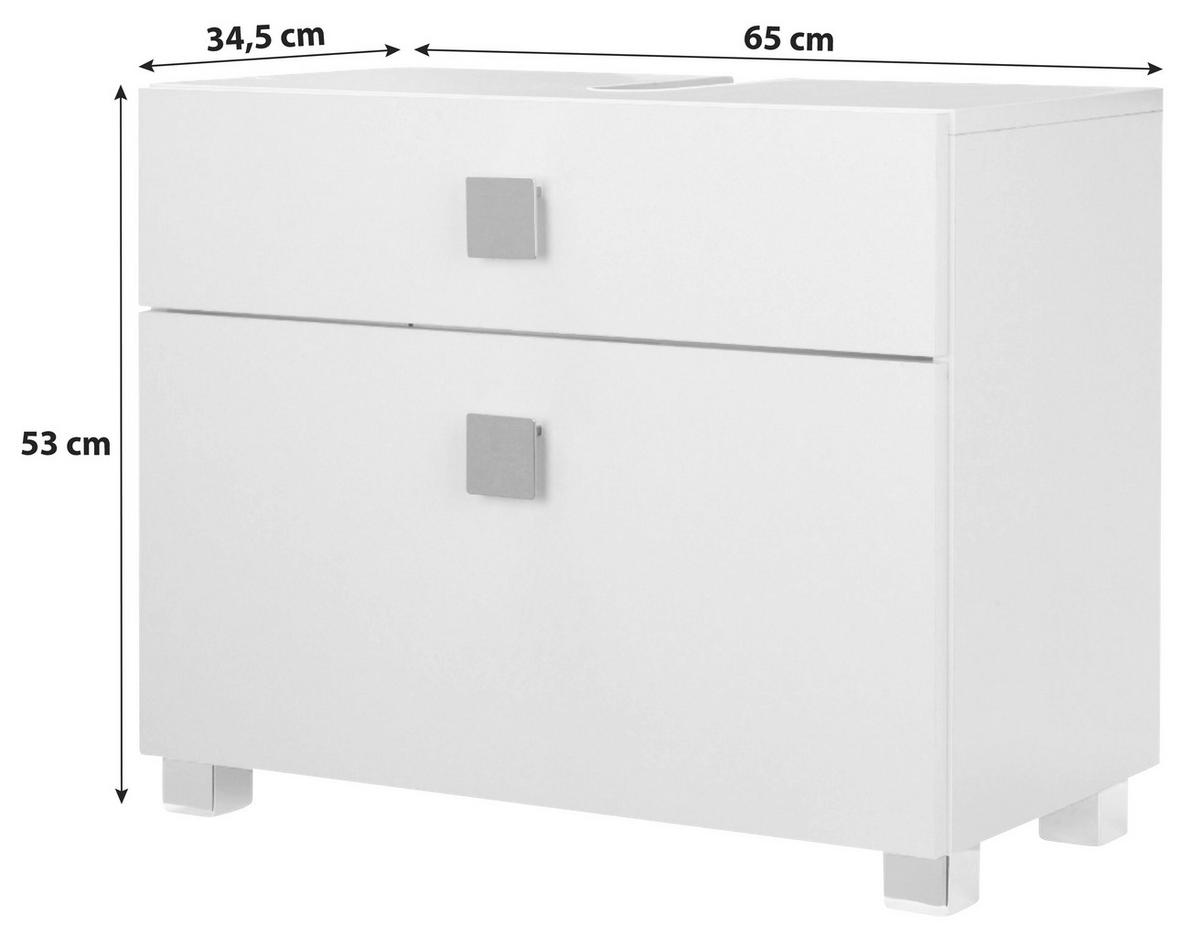 Waschbeckenunterschrank , weiß - Chromfarben/Weiß, MODERN, Holzwerkstoff/Metall (65,0/53,0/34,5cm) - MID.YOU